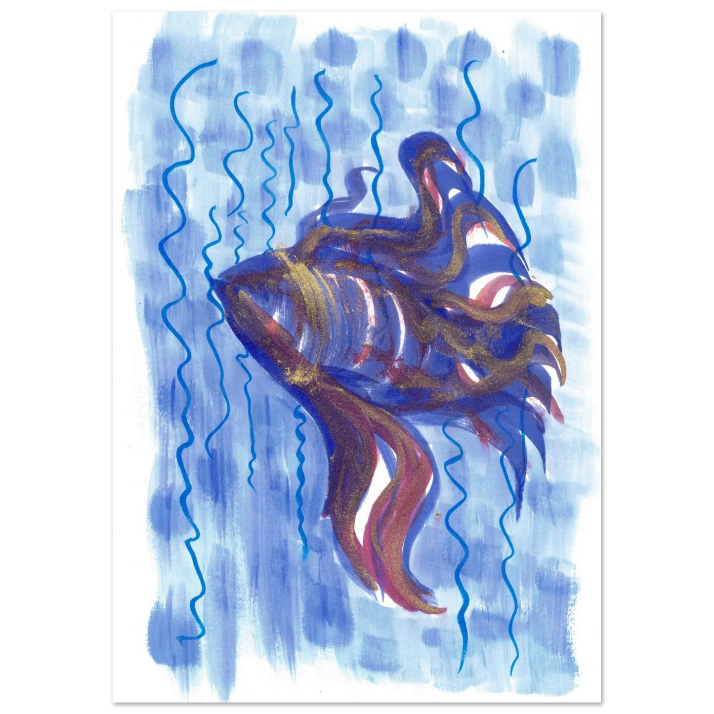Affiche Abstract Ocean Depths Bleu Or - Poster Art Mural Premium Laure Leprince - Laure Leprince - Artiste Peintre