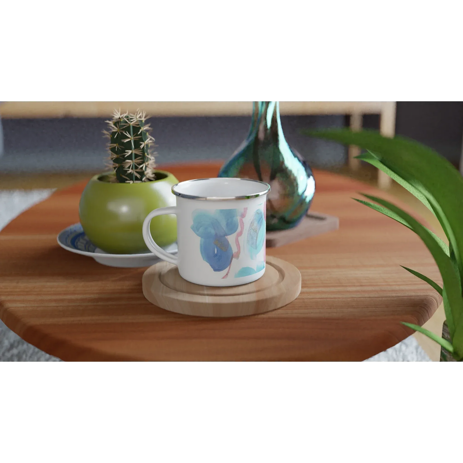 Mug en émail blanc 35 cl Masque – Léger, vintage et résistant - Laure Leprince - Artiste Peintre