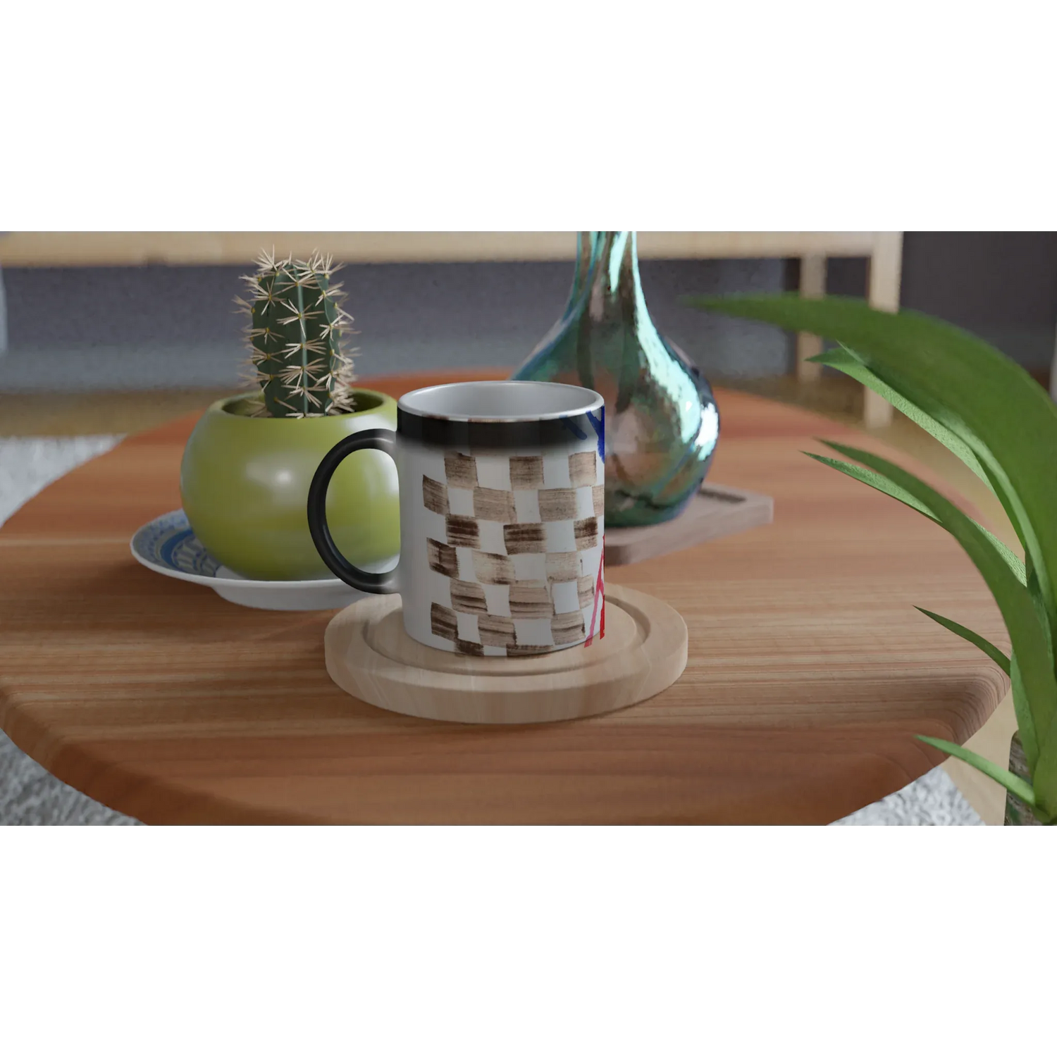 Mug magique en céramique 325 ml damier – Révèlez votre motif à la chaleur - Laure Leprince - Artiste Peintre