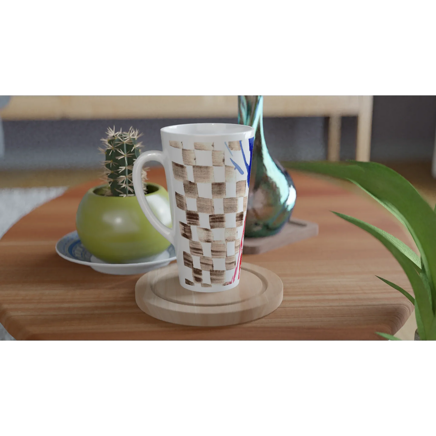 Mug céramique 500 ml pour café au lait damier – Élégance, capacité et qualité - Laure Leprince - Artiste Peintre