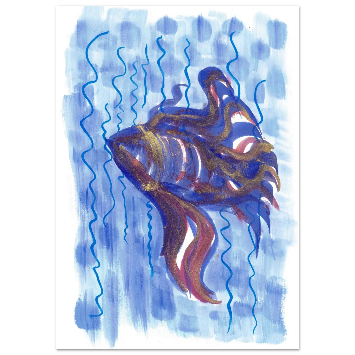 Affiche Abstract Ocean Depths Bleu Or - Poster Art Mural Premium Laure Leprince - Laure Leprince - Artiste Peintre