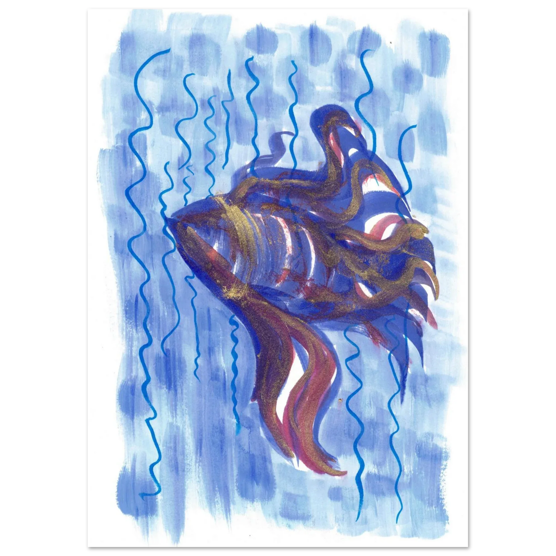 Affiche Abstract Ocean Depths Bleu Or - Poster Art Mural Premium Laure Leprince - Laure Leprince - Artiste Peintre