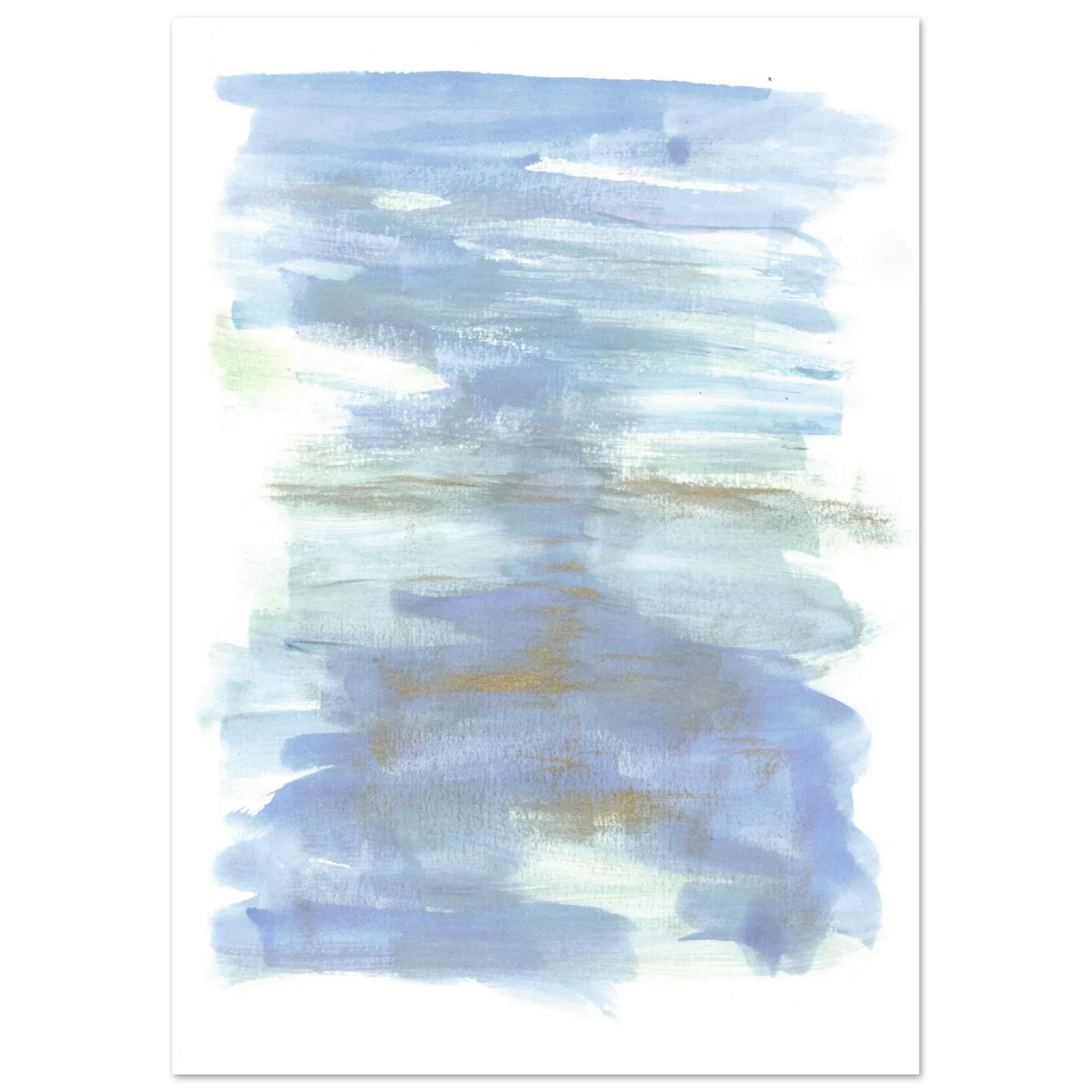 Abstract Horizon Watercolor Art Print - Serene Blue & Gold Matte Paper Poster for Modern Spaces - Laure Leprince - Artiste Peintre