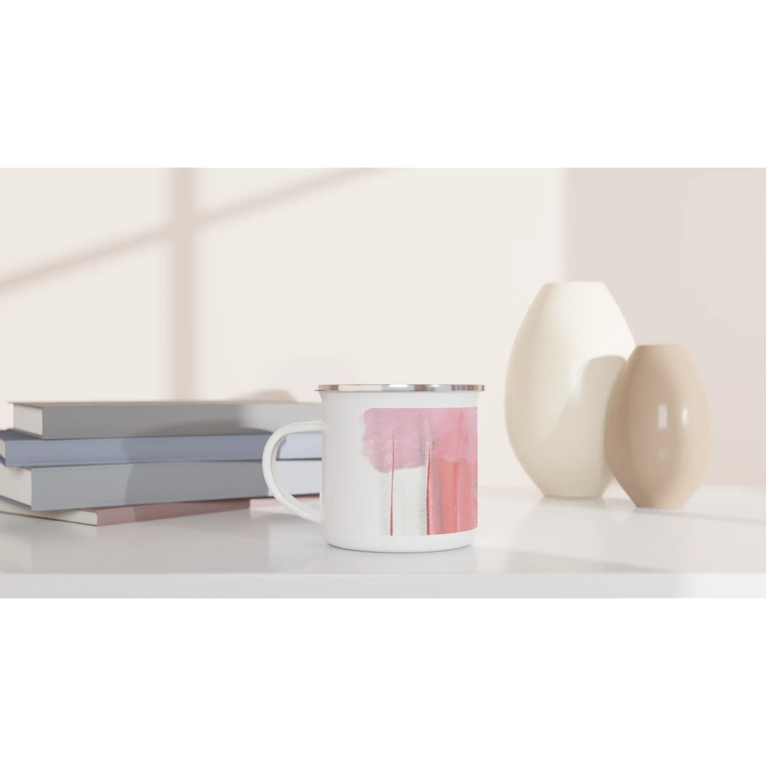 Mug en émail blanc 35 cl Blush Cascade – Léger, vintage et résistant - Laure Leprince - Artiste Peintre