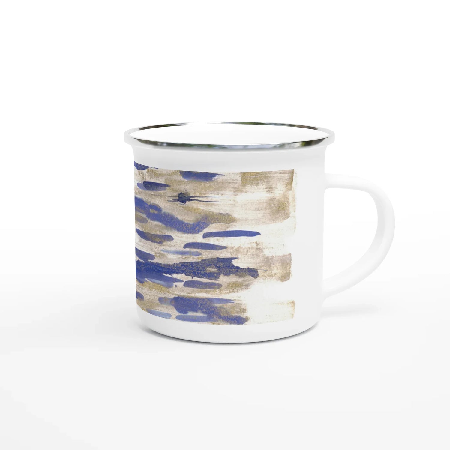 Mug en émail blanc 35 cl Golden Drip– Léger, vintage et résistant - Laure Leprince - Artiste Peintre