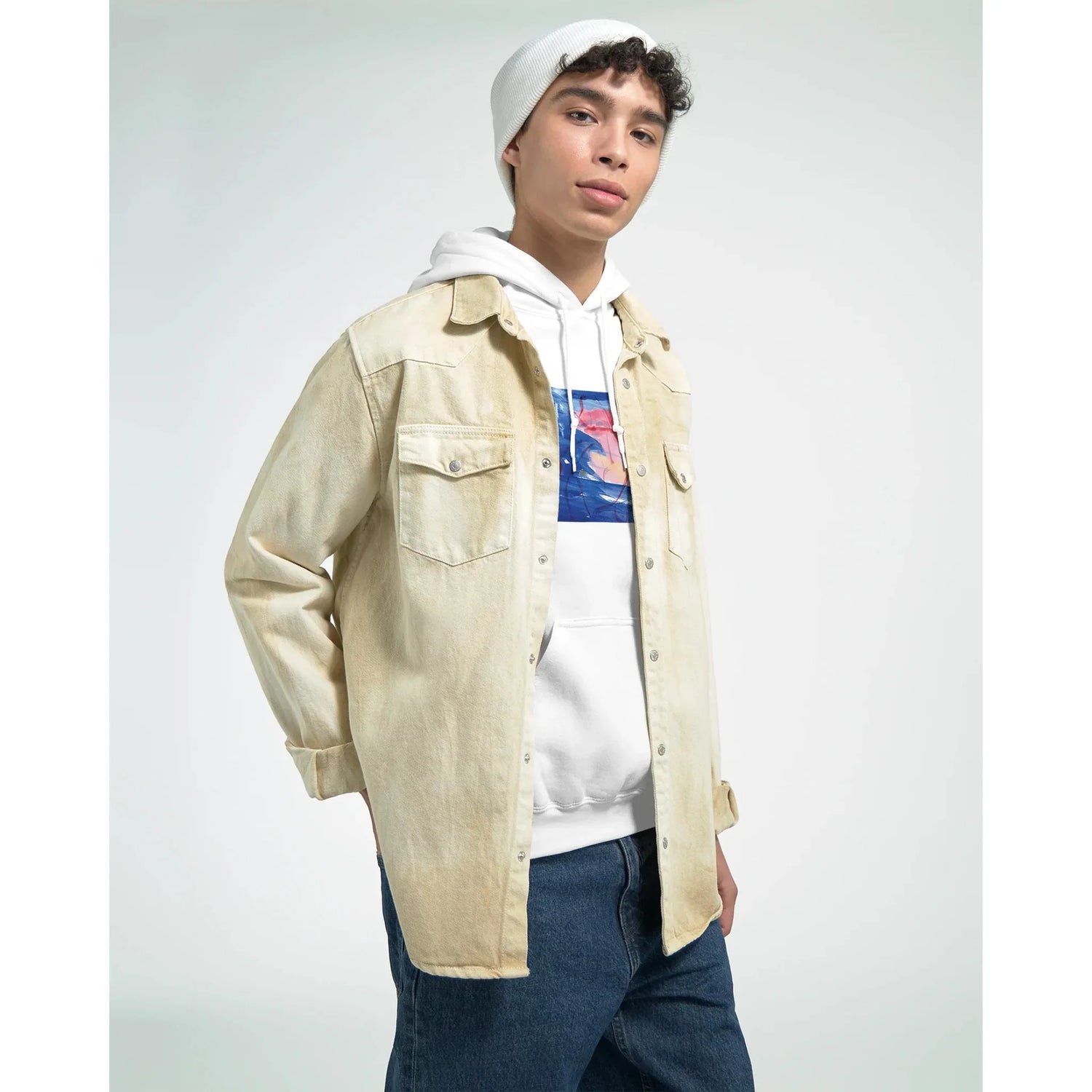 Sweat à capuche unisexe artistique Structure Carmine| Gildan® 18500 White - Laure Leprince - Artiste Peintre