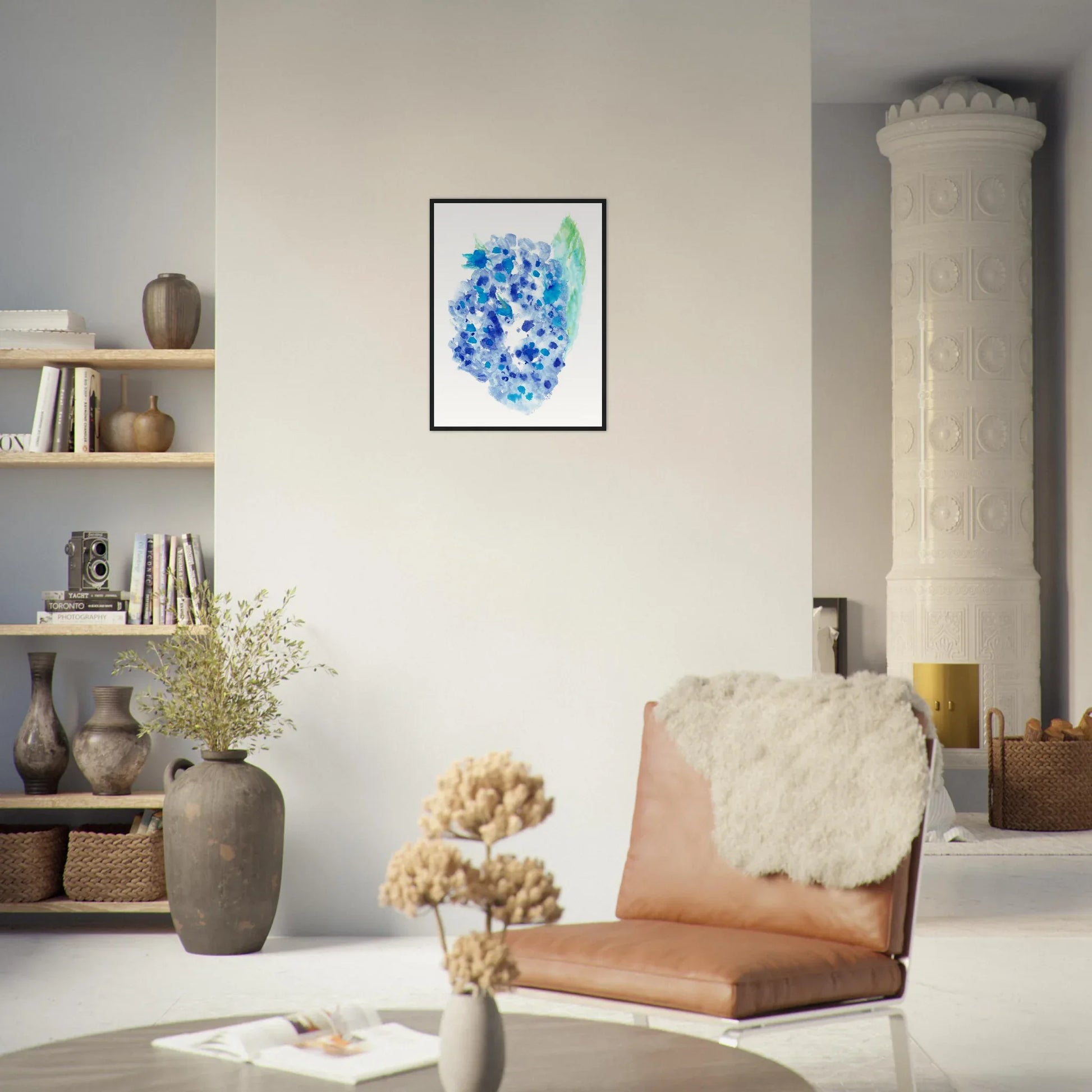 Affiche Encadrée Museum-Quality Matte Paper Wooden Framed Hortensia Celeste - Laure Leprince - Artiste Peintre