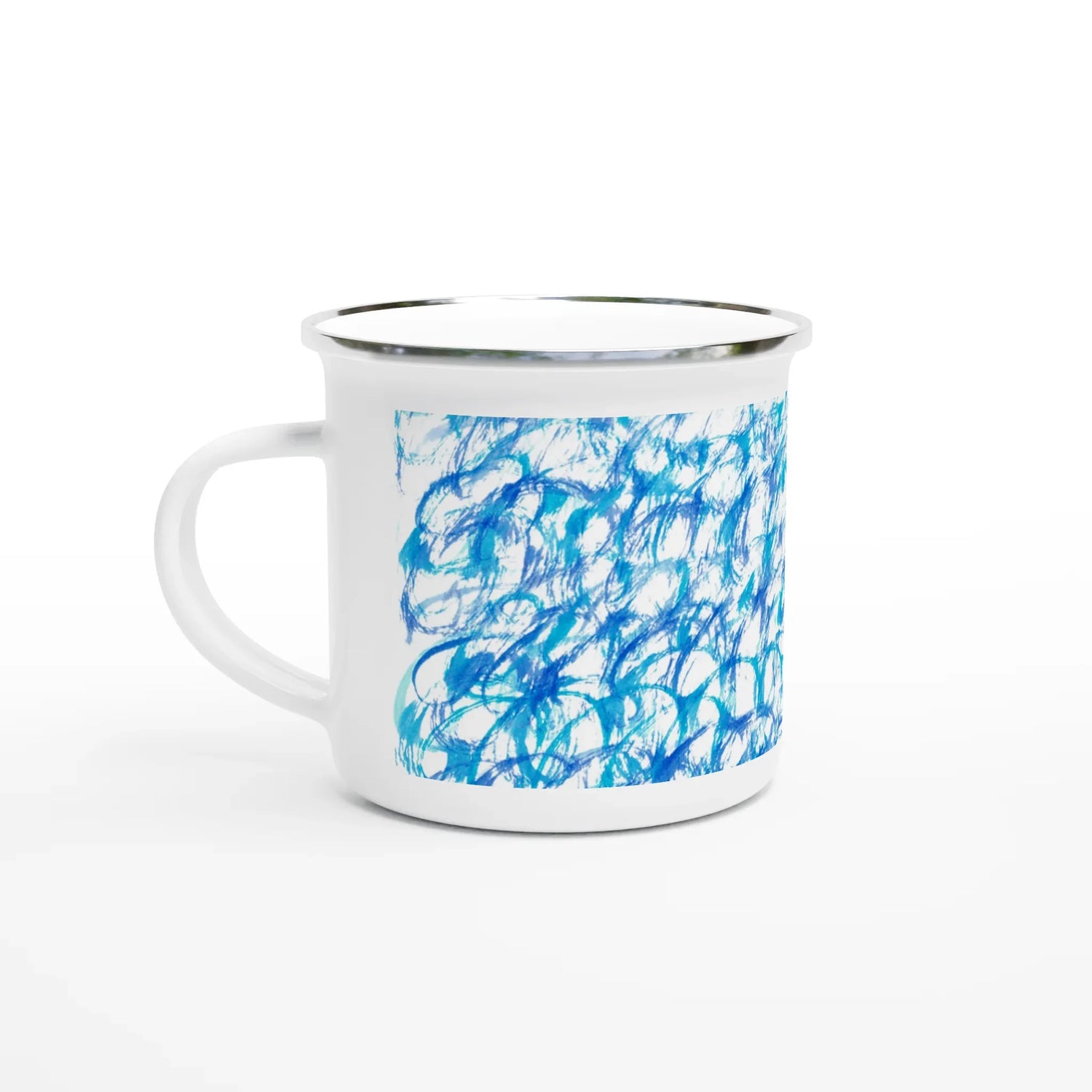 Mug en émail blanc 35 cl Blue Waves – Léger, vintage et résistant - Laure Leprince - Artiste Peintre