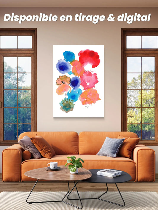 Floraison pop – aquarelle abstraite | Laure Leprince - Laure Leprince - Artiste Peintre