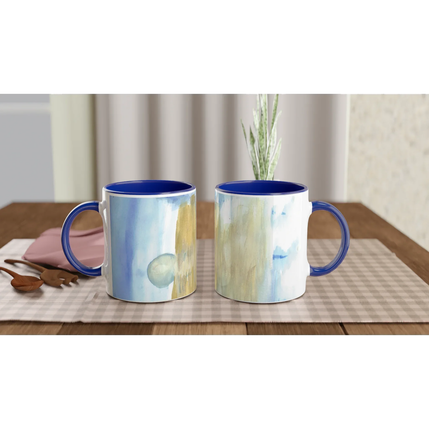 Mug 11oz - 325 ml - Ceramic Mug with Color Inside Blue Horizon - Laure Leprince - Artiste Peintre