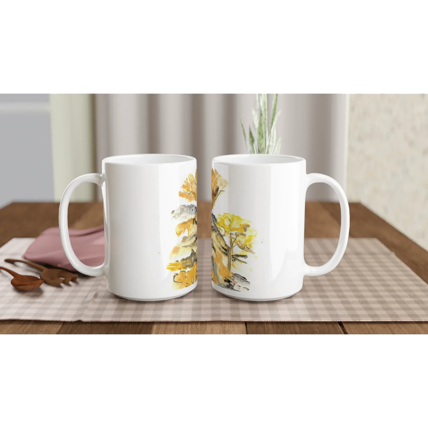 Mug en céramique blanche 44 cl Colline d'or– Grand format, design et qualité durable - Laure Leprince - Artiste Peintre