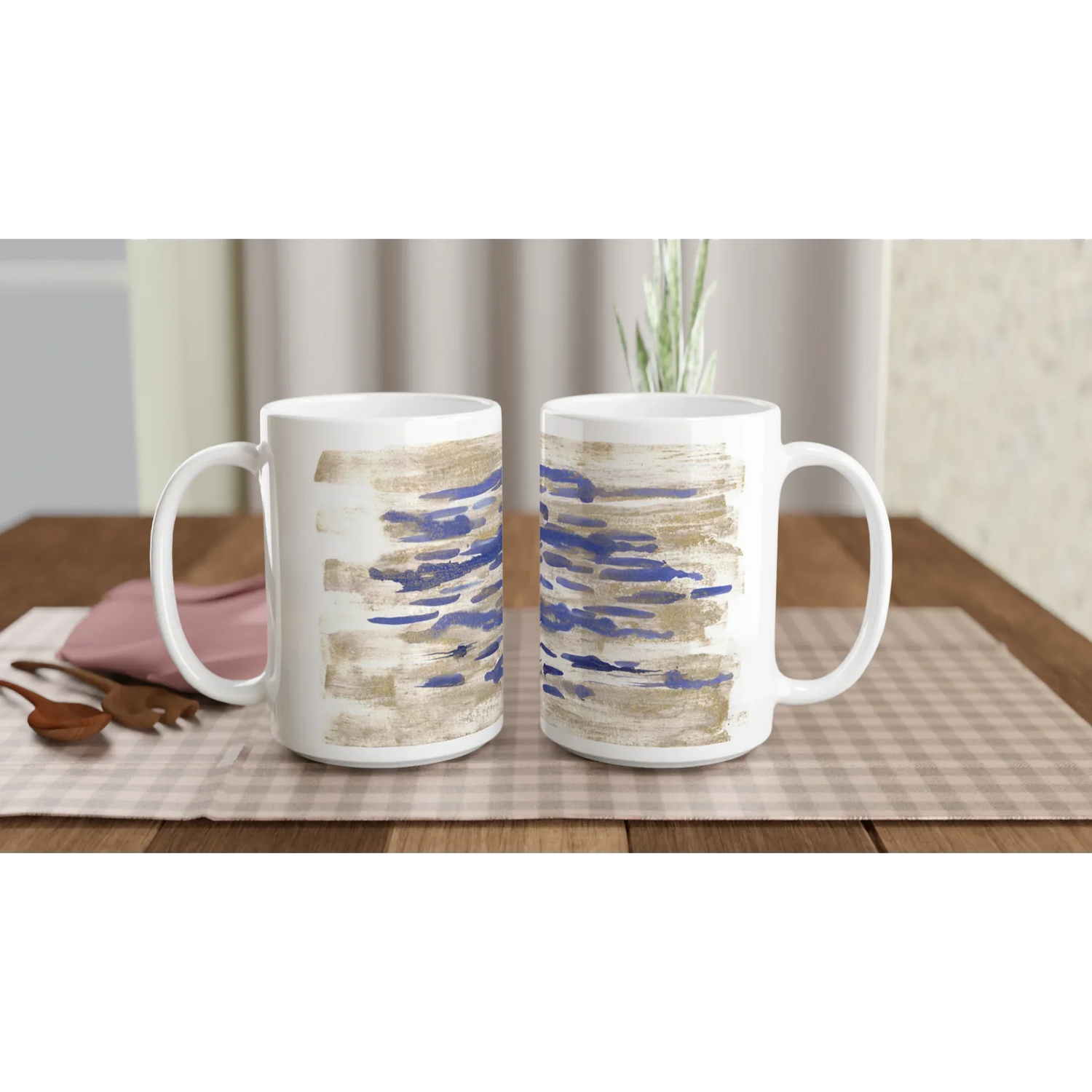 Mug en céramique blanche 44 cl Golden Drip – Grand format, design et qualité durable - Laure Leprince - Artiste Peintre