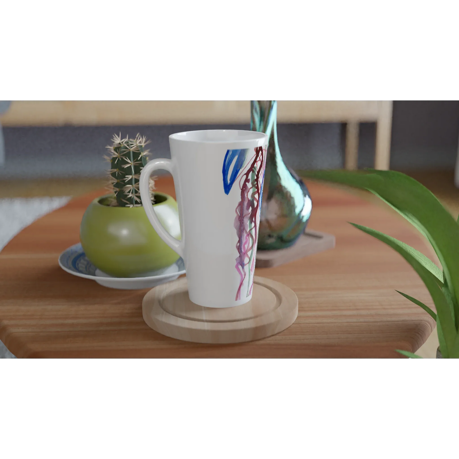 Mug à Latte en Céramique Blanche 500 ml Coral Dance – Élégant, durable et brillant - Laure Leprince - Artiste Peintre