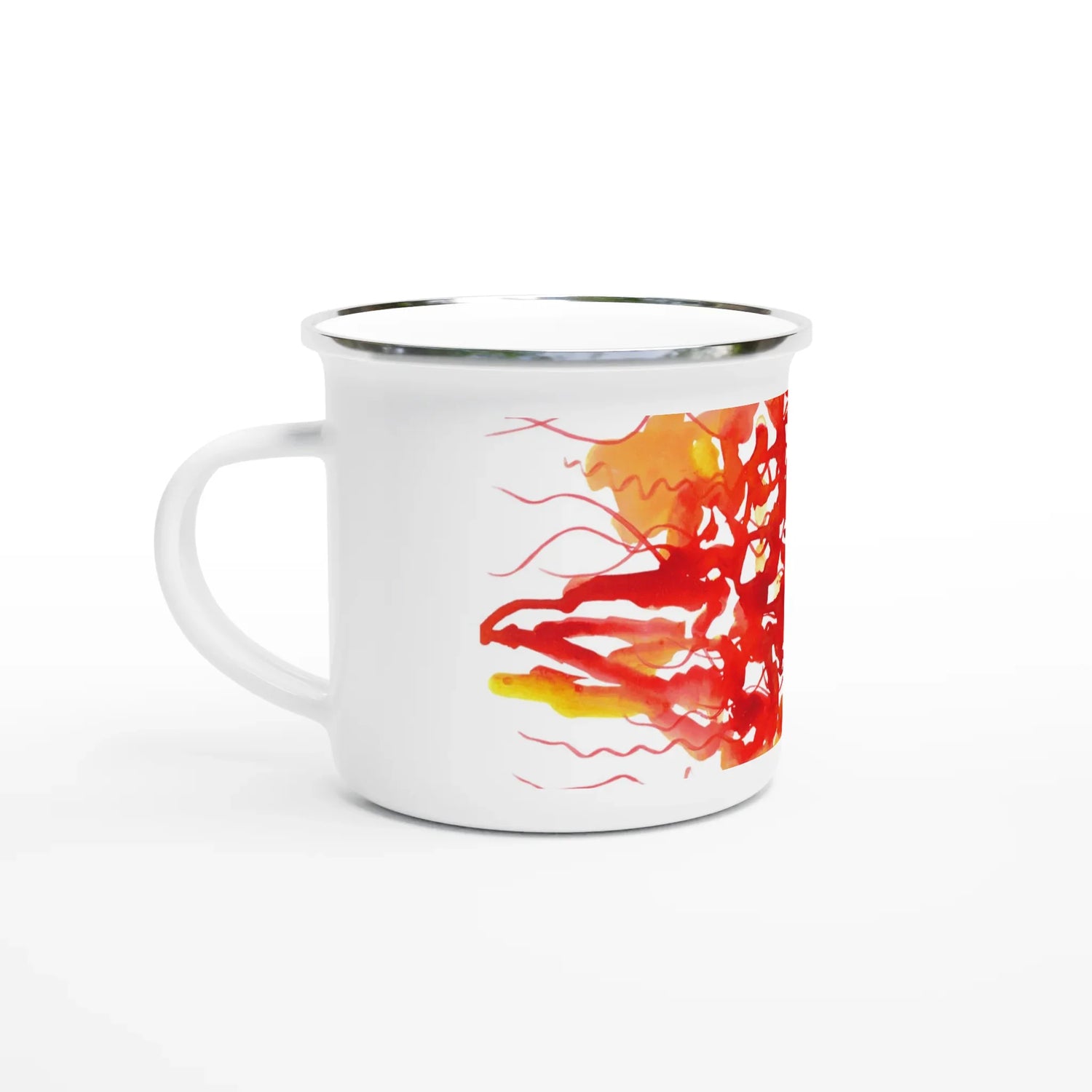 Mug en émail blanc 35 cl Eclats Corail – Léger, vintage et résistant - Laure Leprince - Artiste Peintre