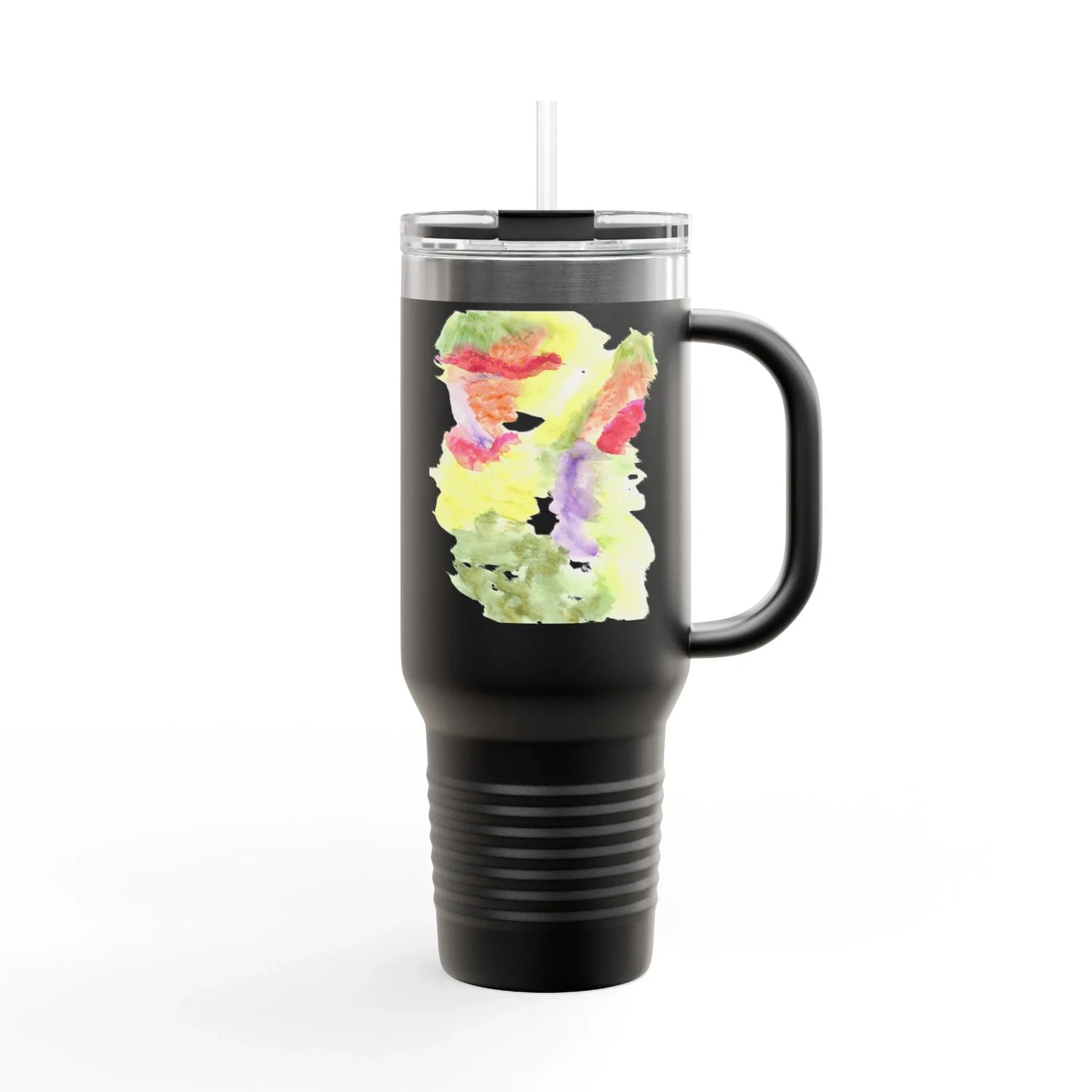 40oz Insulated Travel Mug – Eclosion Chromatique Watercolor Design - Laure Leprince - Artiste Peintre