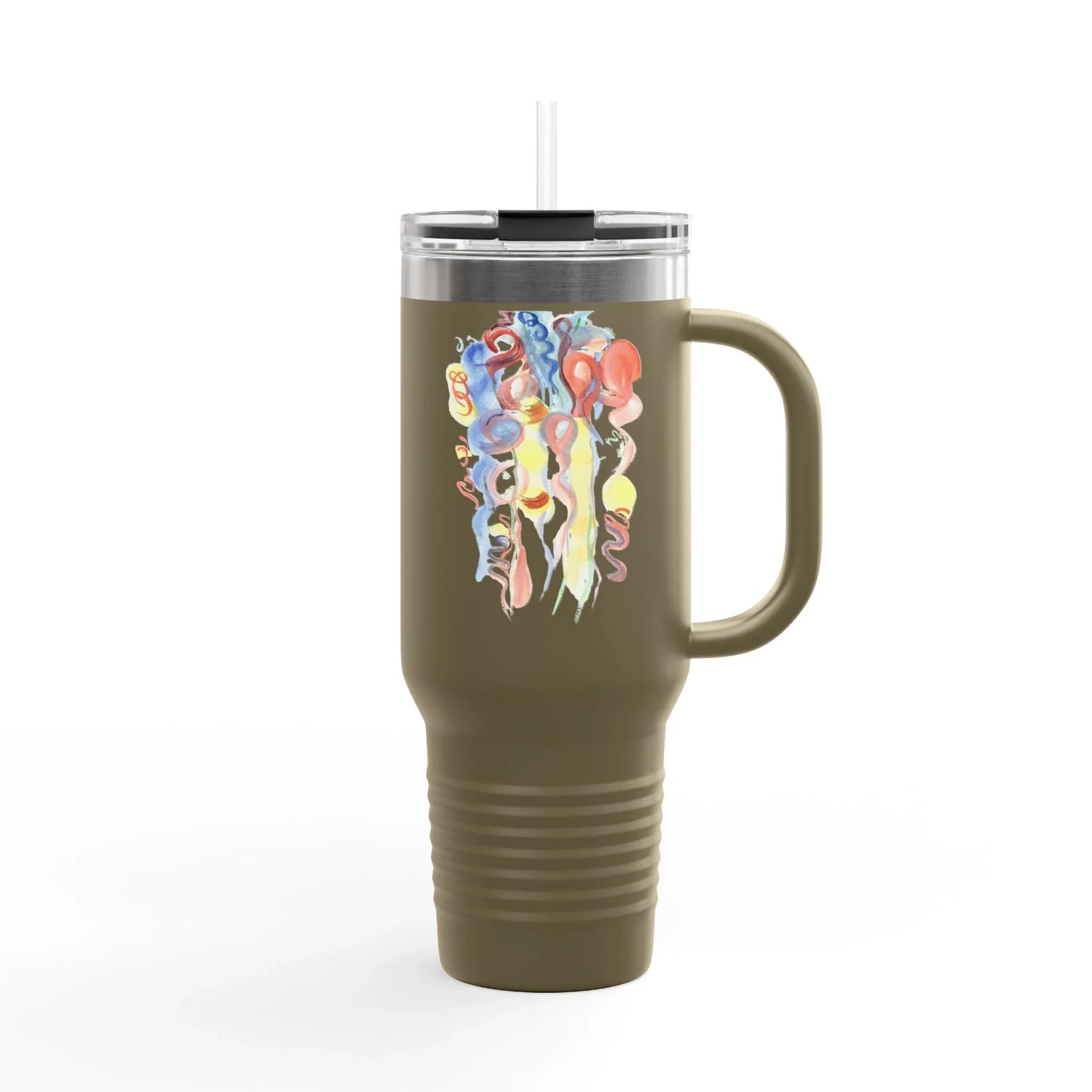 40oz Insulated Travel Mug – Les Serpentins Watercolor Design - Laure Leprince - Artiste Peintre