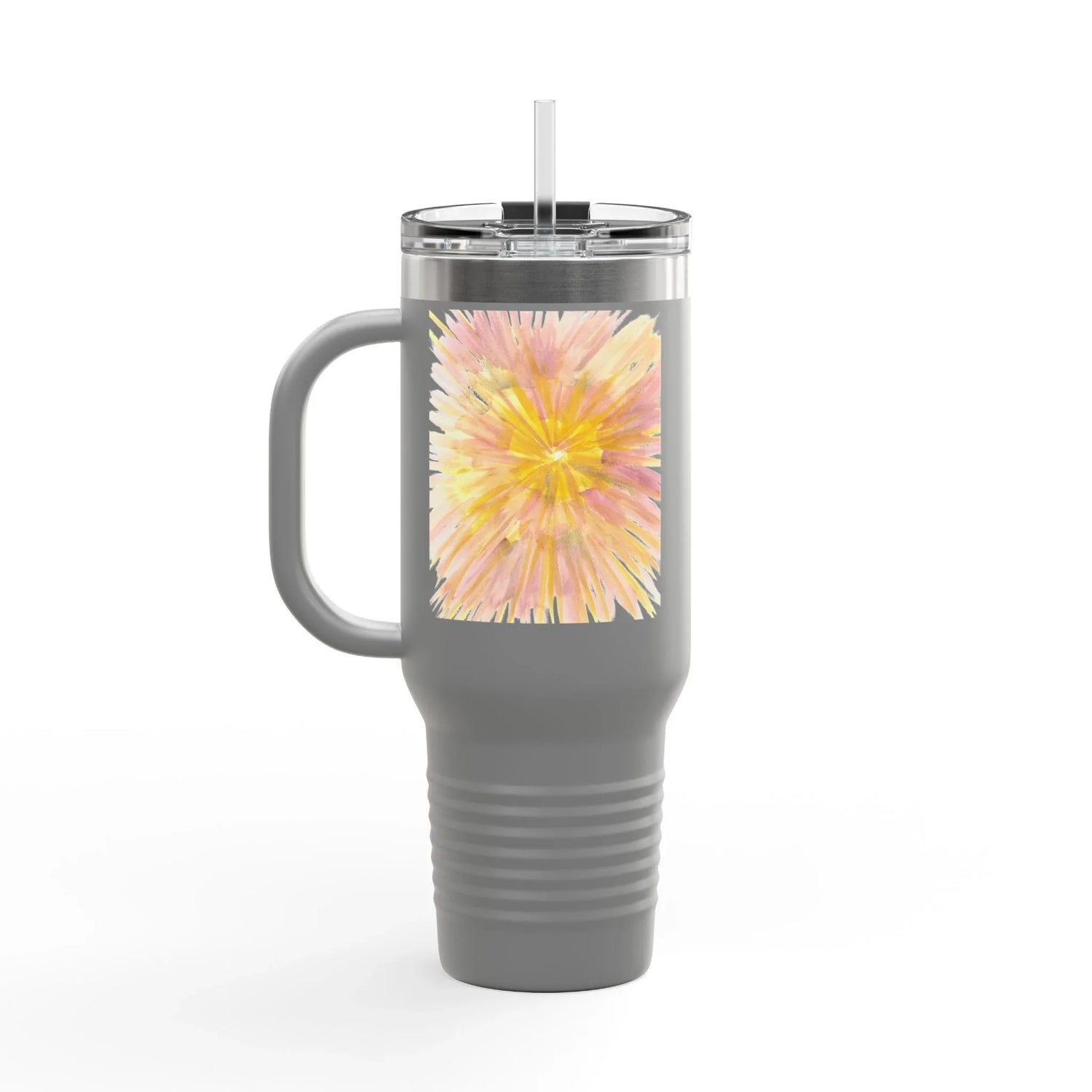 40oz Insulated Travel Mug – Solar Bloom Watercolor Design - Laure Leprince - Artiste Peintre