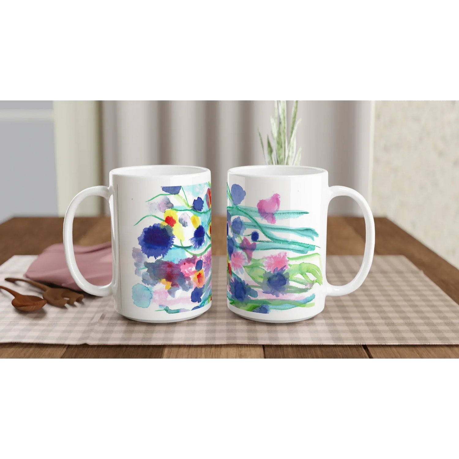 Mug en céramique blanche 44 cl Jardin chromatique – Grand format, design et qualité durable - Laure Leprince - Artiste Peintre
