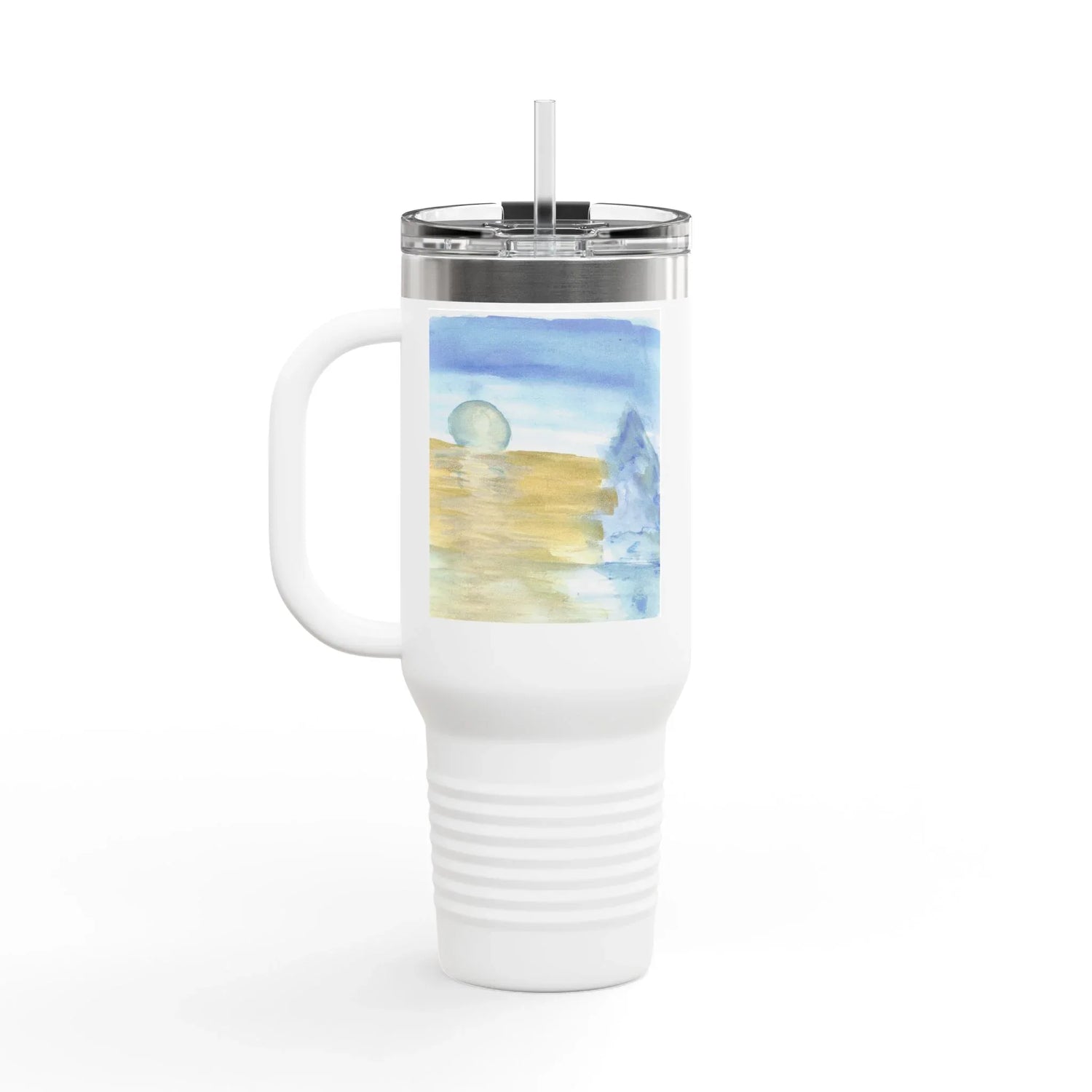 40oz Insulated Travel Mug – Blue Horizon Watercolor Design - Laure Leprince - Artiste Peintre