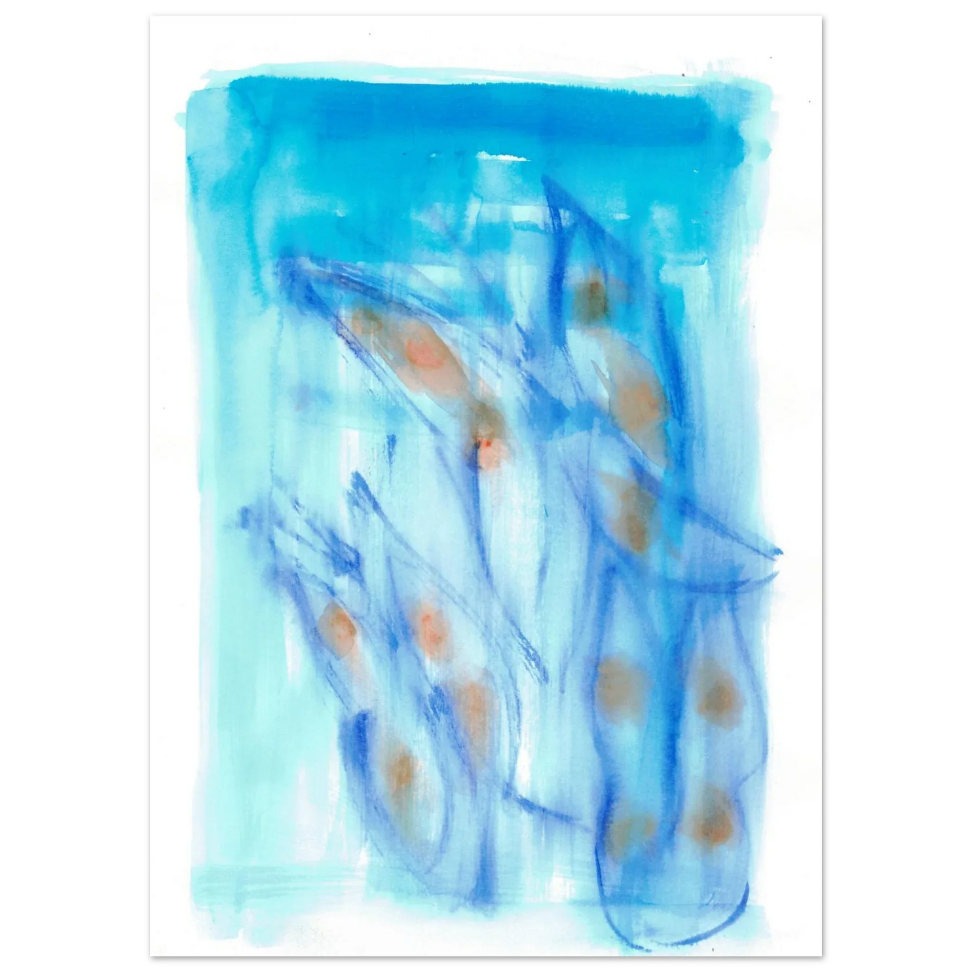 Abstract Aqua Flow Poster Premium Matte Paper Poster - Serene Watercolor Art for Your Home - Laure Leprince - Artiste Peintre