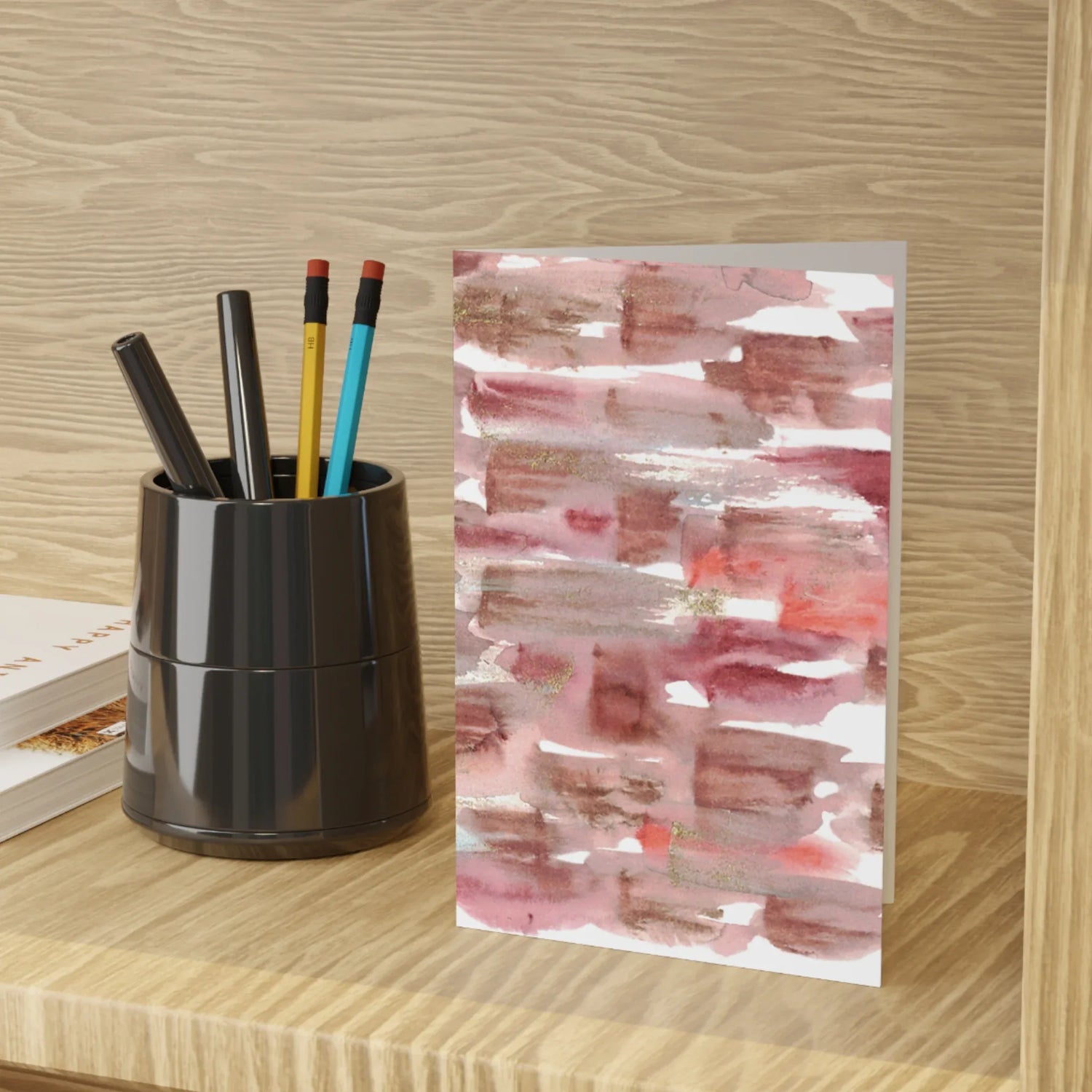 Terracotta Waves Watercolor Leaf Greeting Card - Elegant - Laure Leprince - Artiste Peintre