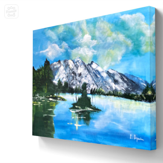 Peinture au Couteau œuvre Originale Numérique L'île du Lac