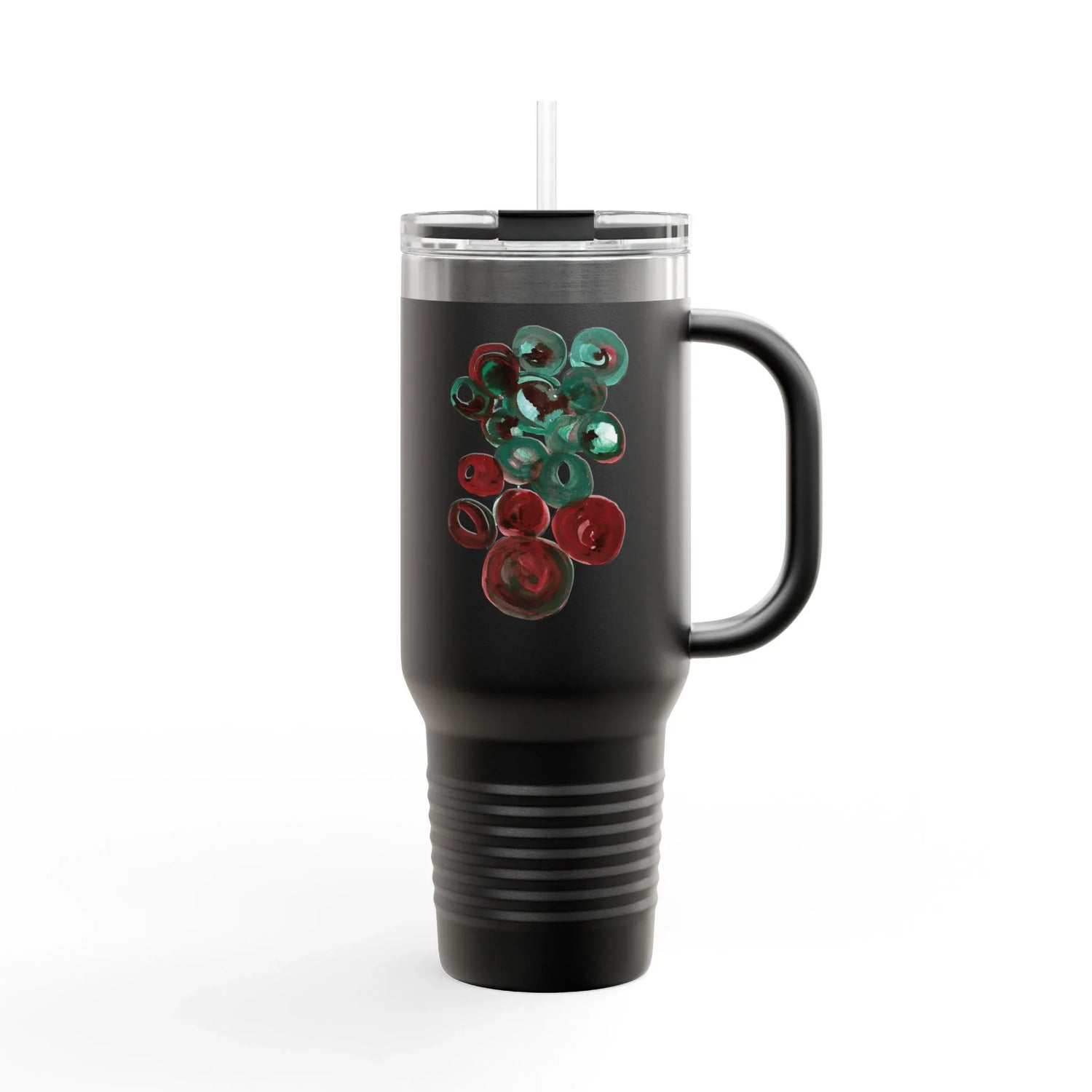 40oz Insulated Travel Mug – Resonance Emeraude Watercolor Design - Laure Leprince - Artiste Peintre