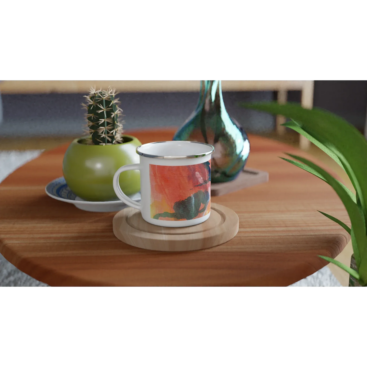 Mug en émail blanc 35 cl City Neon mirage – Léger, vintage et résistant - Laure Leprince - Artiste Peintre