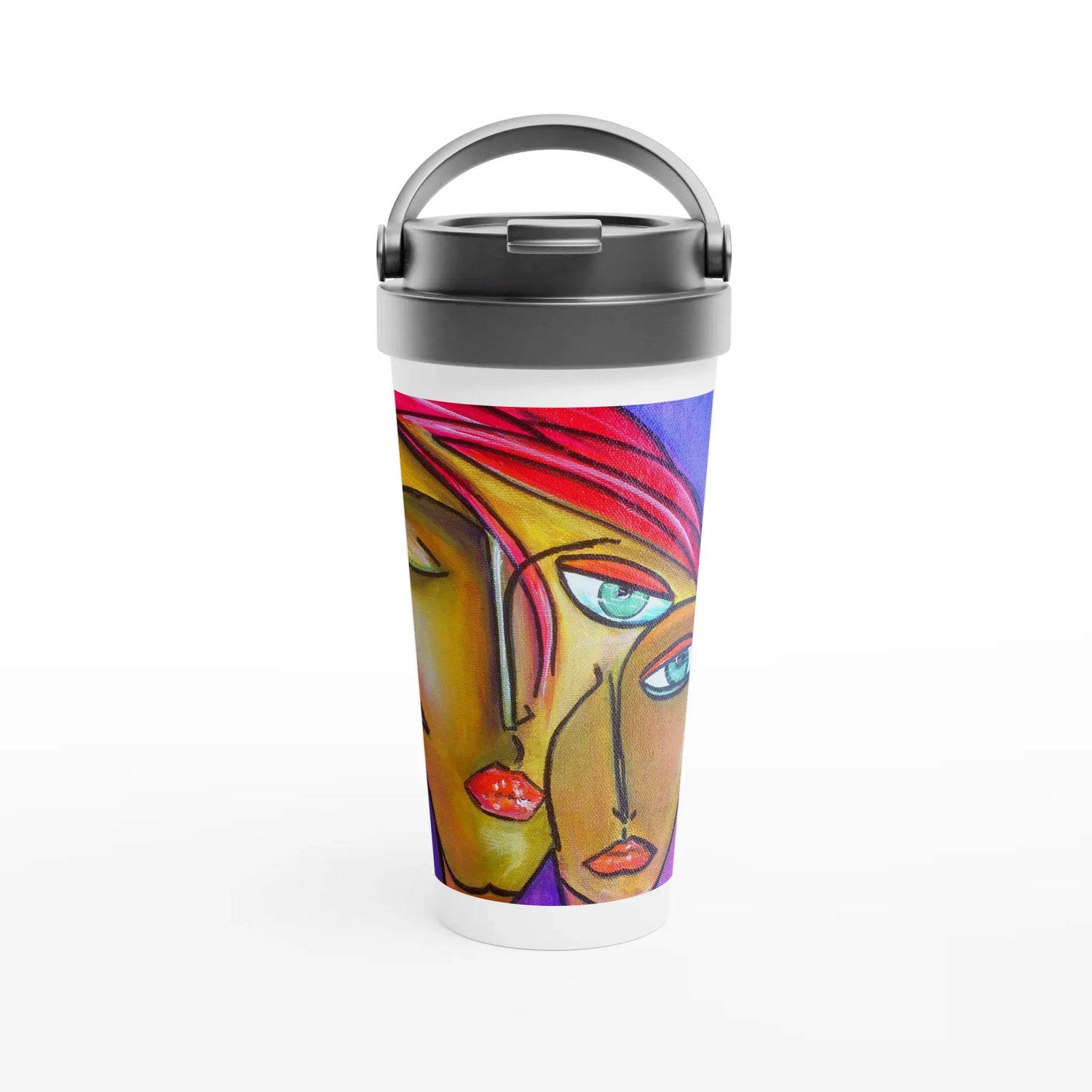 Mug de voyage blanc en acier inoxydable – 44 cl | Élégant, pratique et isotherme - Laure Leprince - Artiste Peintre