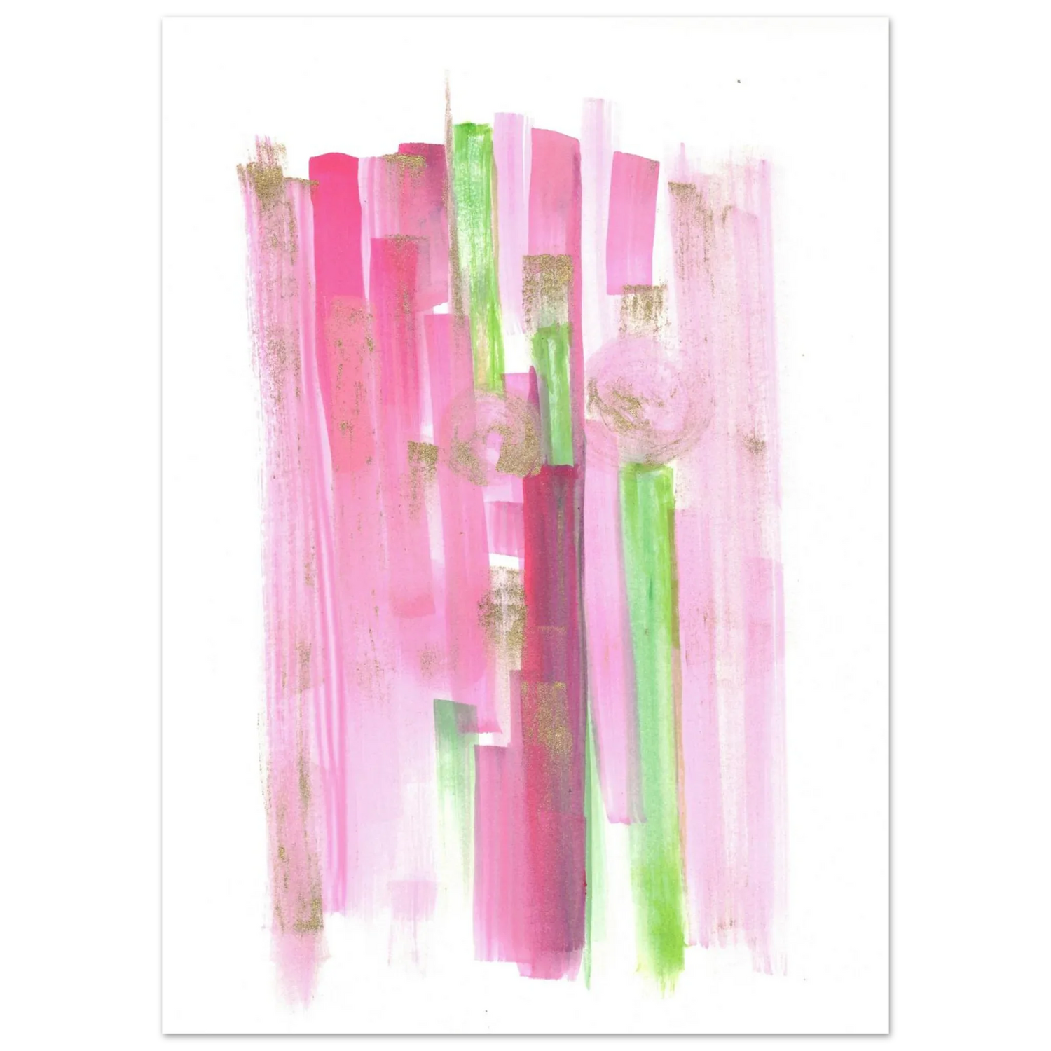 Abstract Pink & Green Watercolor Poster with Gold Flecks – Premium Matte Paper Print - Laure Leprince - Artiste Peintre
