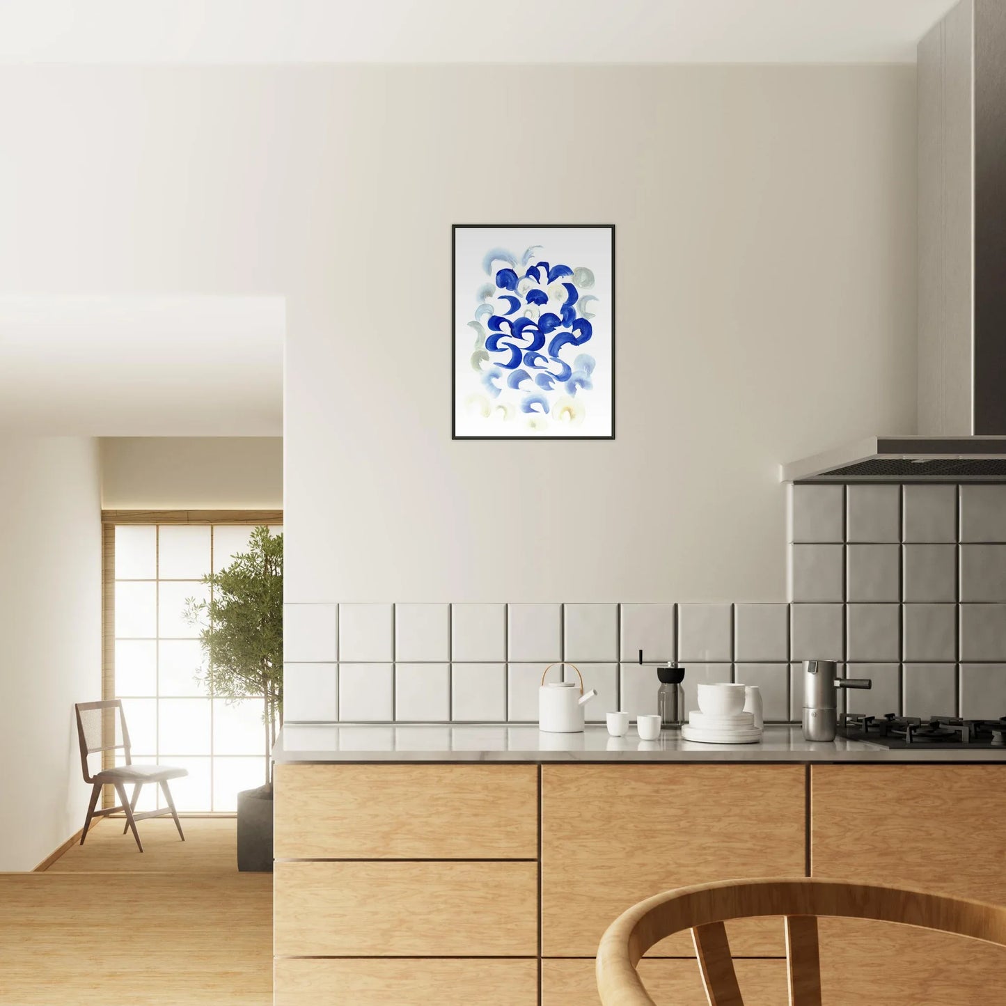 Classic Semi-Glossy Paper Metal Framed Poster Blue Swirls - Laure Leprince - Artiste Peintre