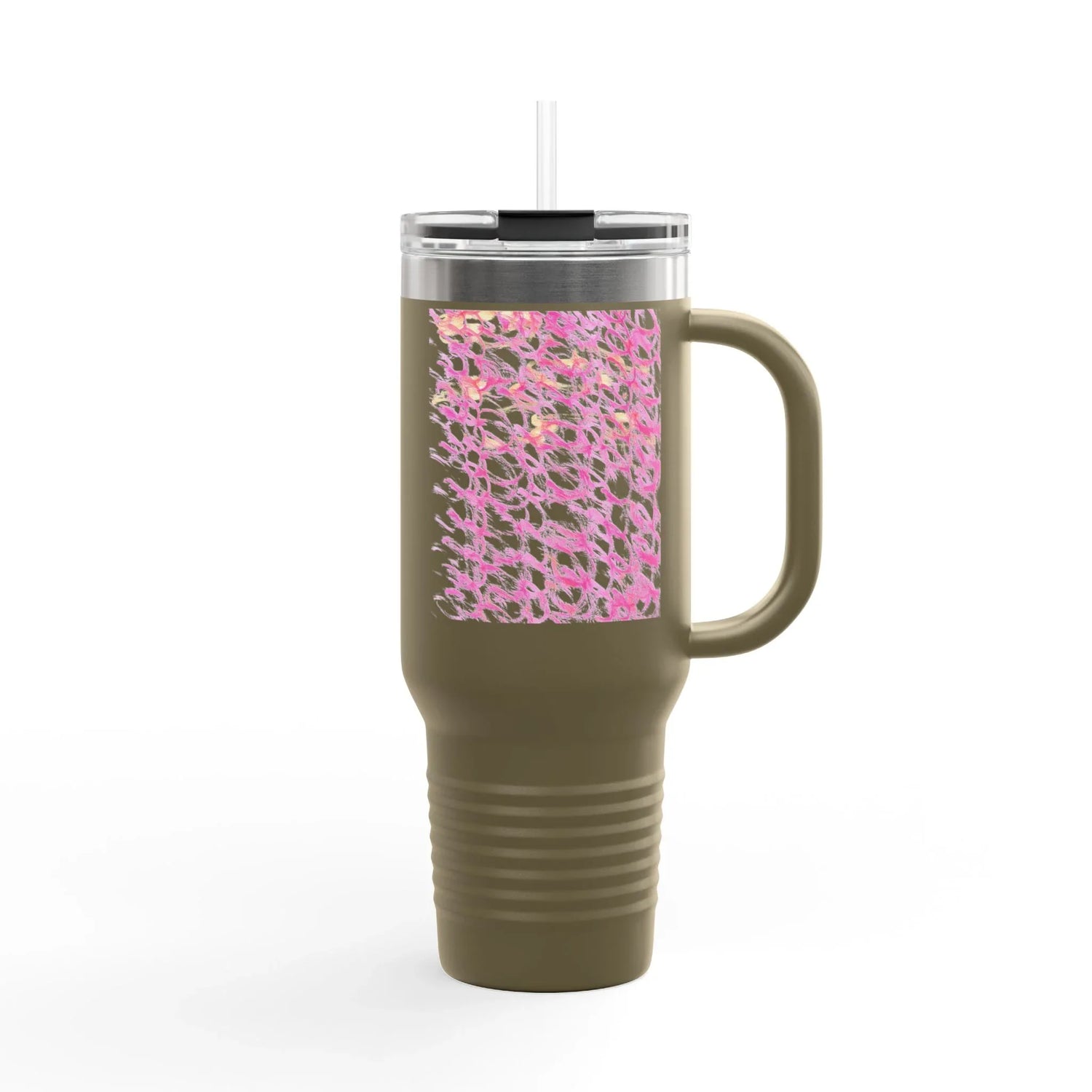 40oz Insulated Travel Mug – Pink Waves Watercolor Design - Laure Leprince - Artiste Peintre