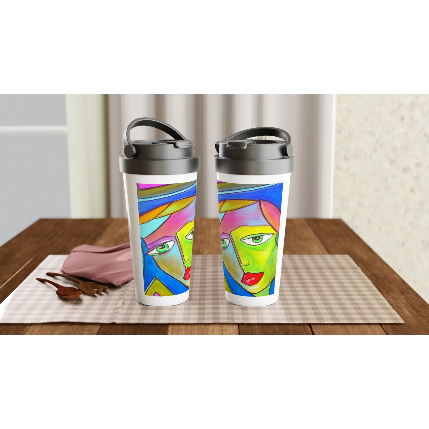 Mug de voyage blanc en acier inoxydable – 44 cl | Élégant, pratique et isotherme - Laure Leprince - Artiste Peintre