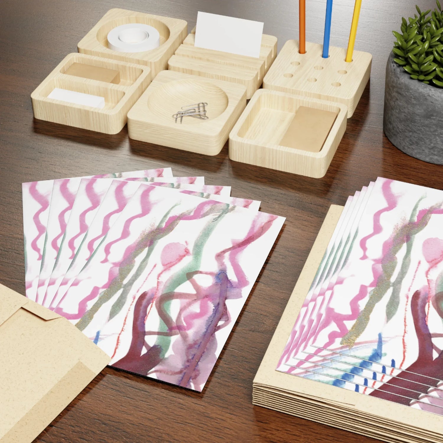 Coral Dance Watercolor Leaf Greeting Card - Elegant - Laure Leprince - Artiste Peintre