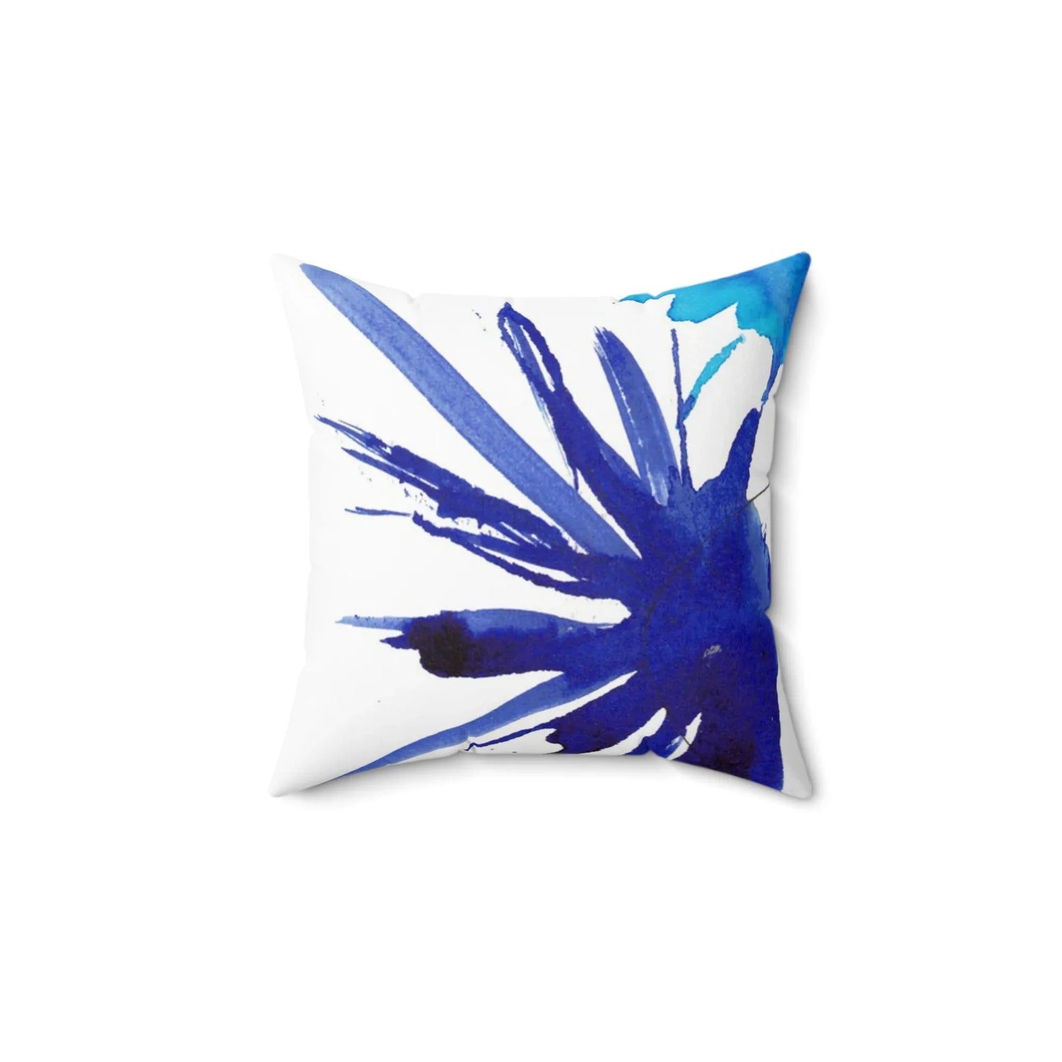 Coussin Carré Décoratif Bleuets Electriques — Minimal Bleu Brushstroke Accent - Laure Leprince - Artiste Peintre