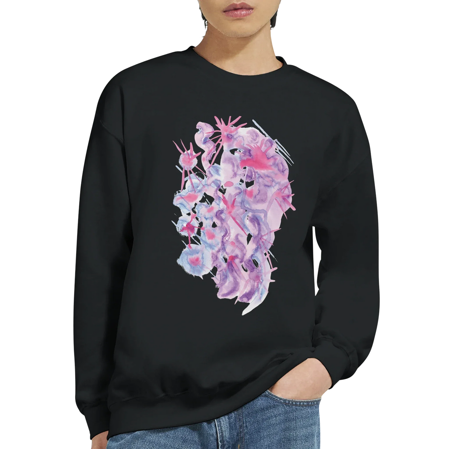 Sweatshirt Unisexe Classique Nebuleuse Pourpre – Impression Artistique Multicolore - Laure Leprince - Artiste Peintre