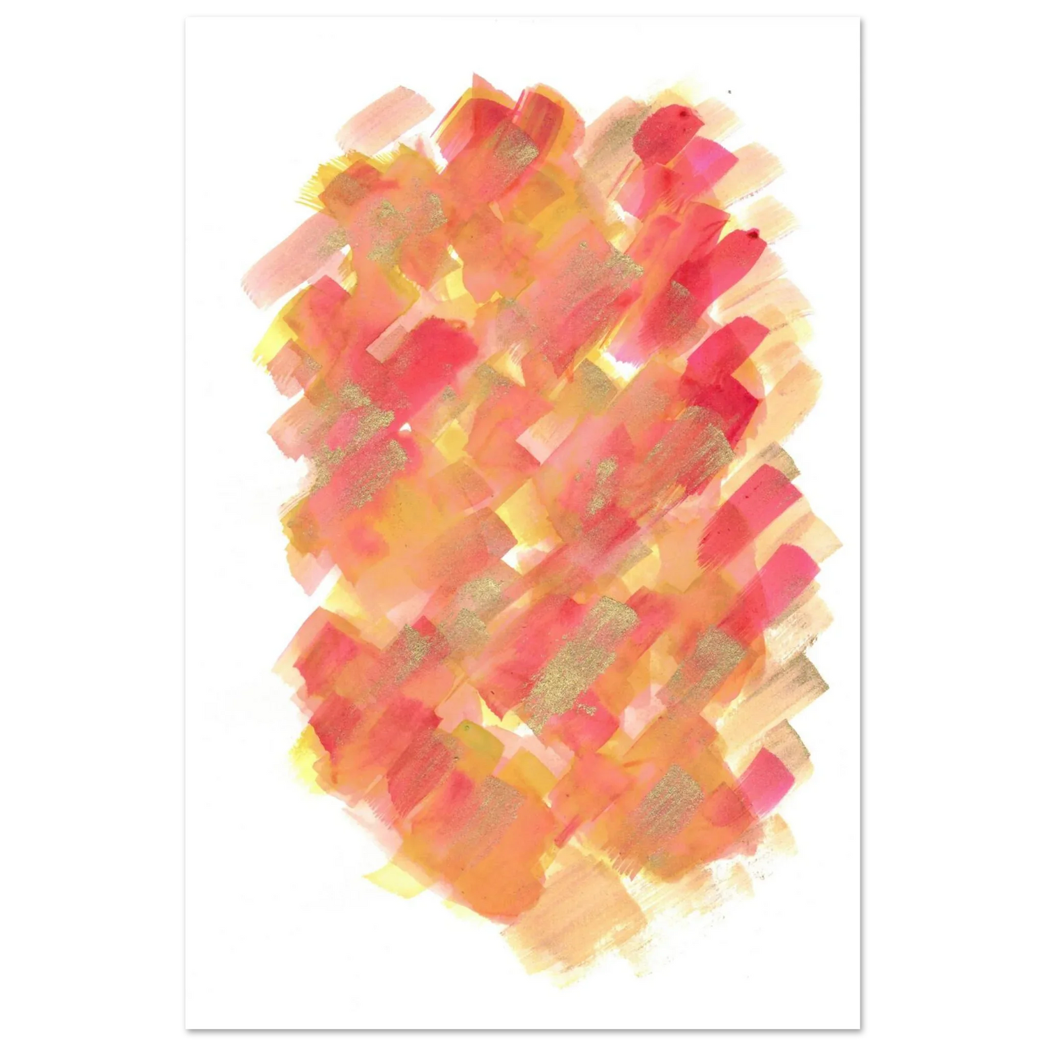 Abstract Golden Sunrise Watercolor Matte Poster - Warm Brushstrokes & Glimmering Accents - Laure Leprince - Artiste Peintre