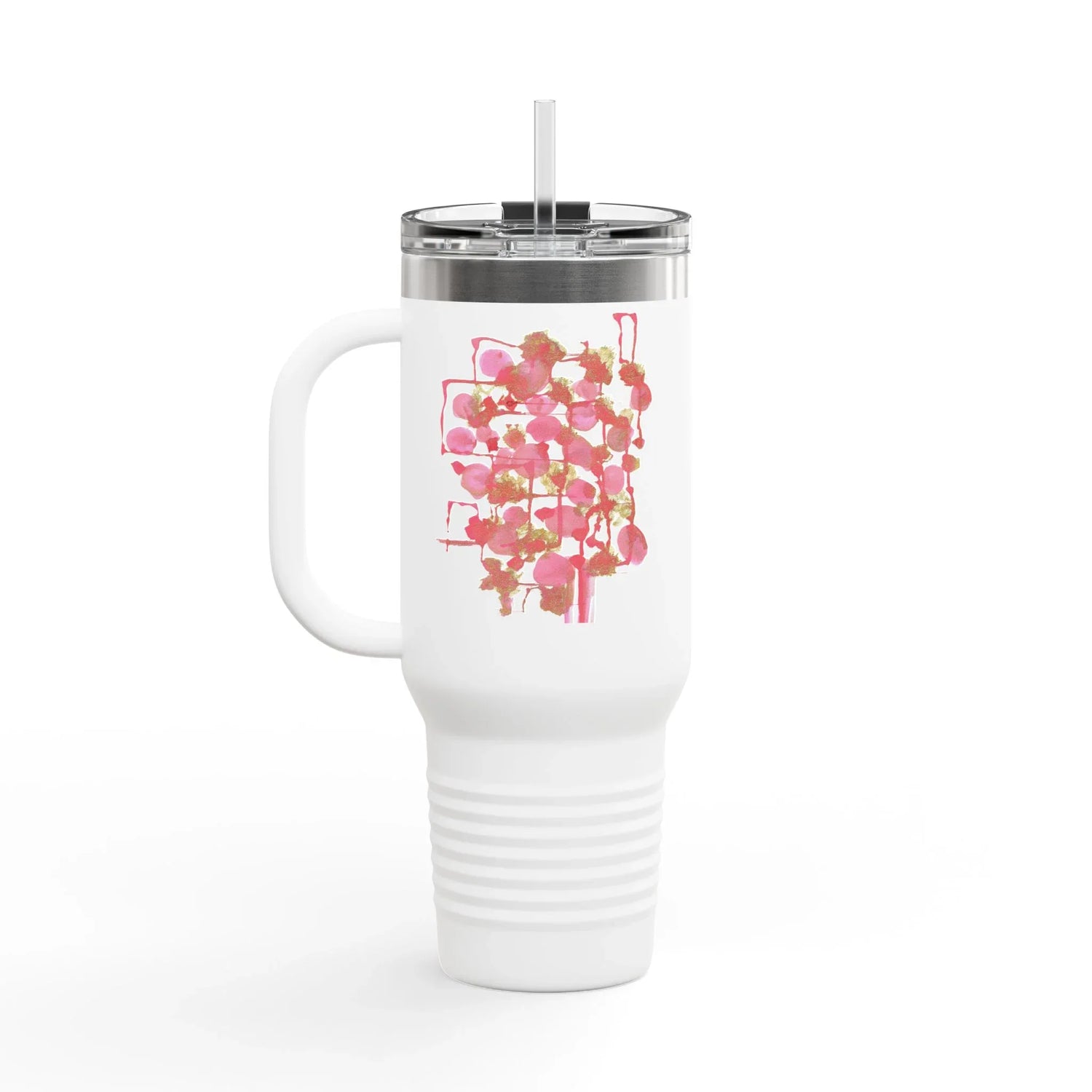 40oz Insulated Travel Mug – Reseau Framboise Watercolor Design - Laure Leprince - Artiste Peintre