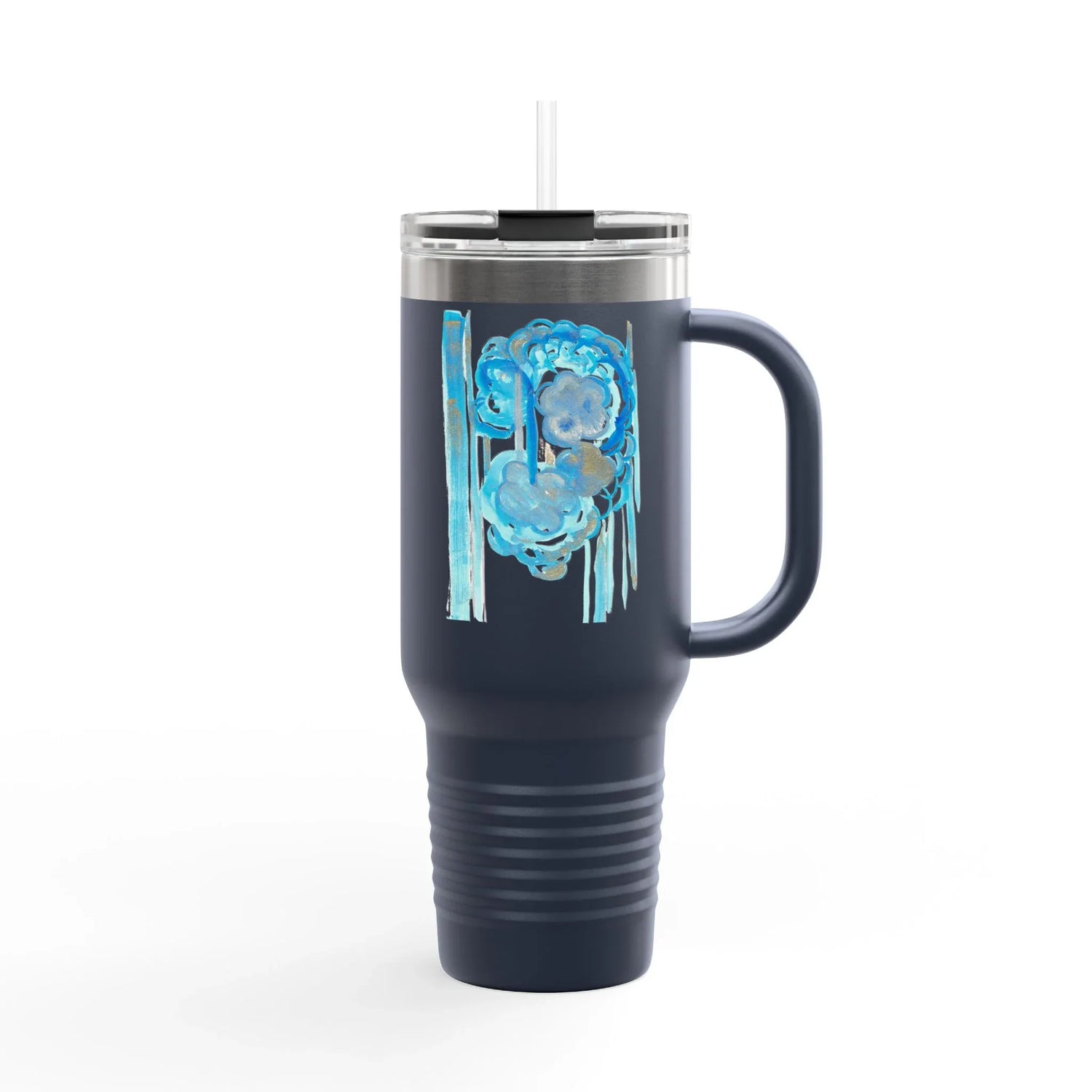 Insulated Travel Mug 40oz-1,2L – Blue Floral Watercolor Design - Laure Leprince - Artiste Peintre