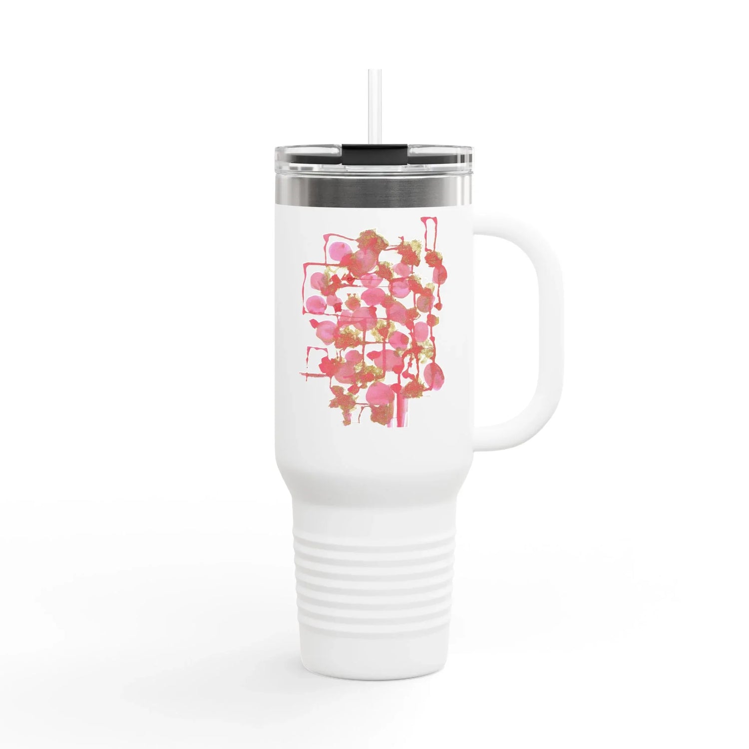 40oz Insulated Travel Mug – Reseau Framboise Watercolor Design - Laure Leprince - Artiste Peintre