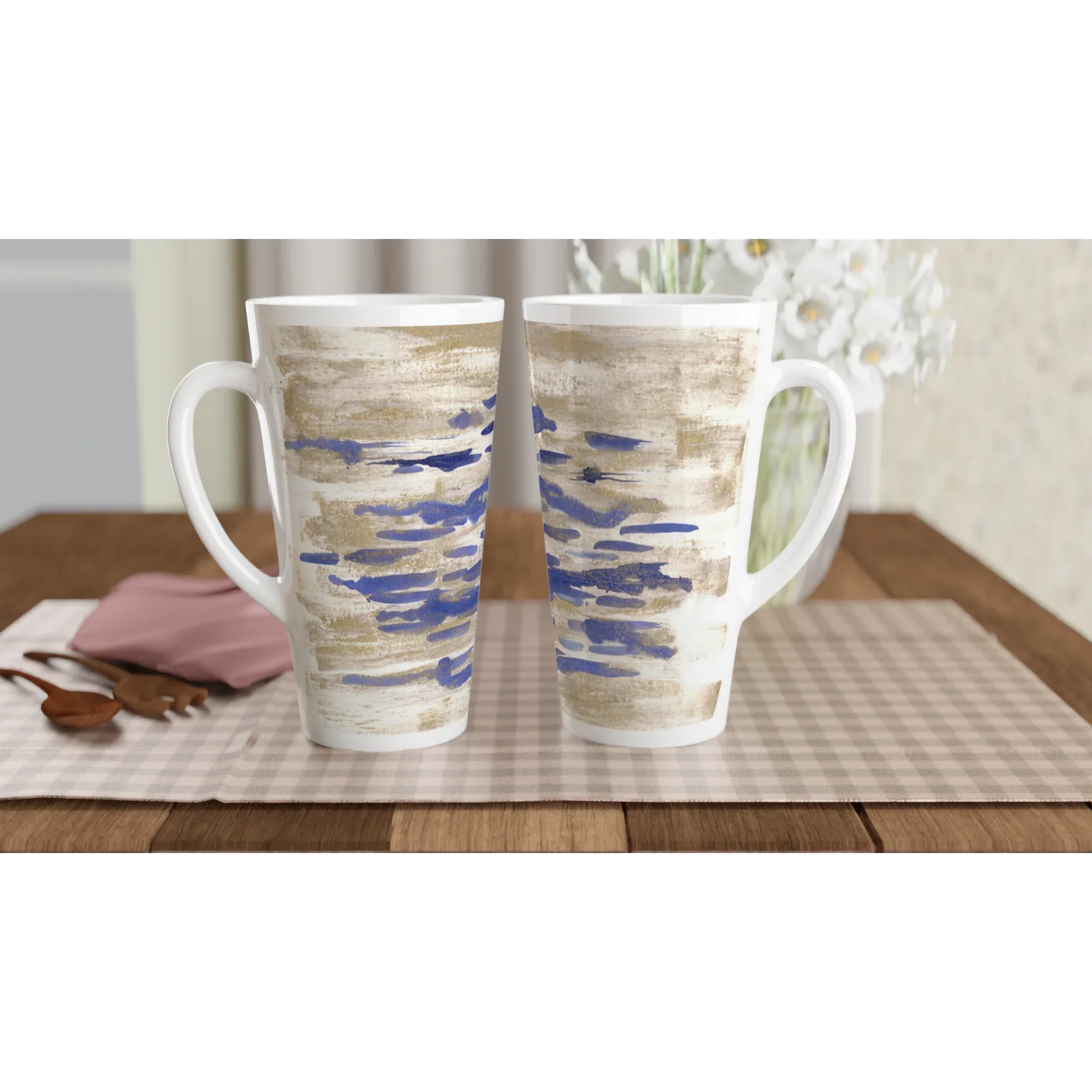 Mug à Latte en Céramique Blanche 500 ml Golden Drip – Élégant, durable et brillant - Laure Leprince - Artiste Peintre