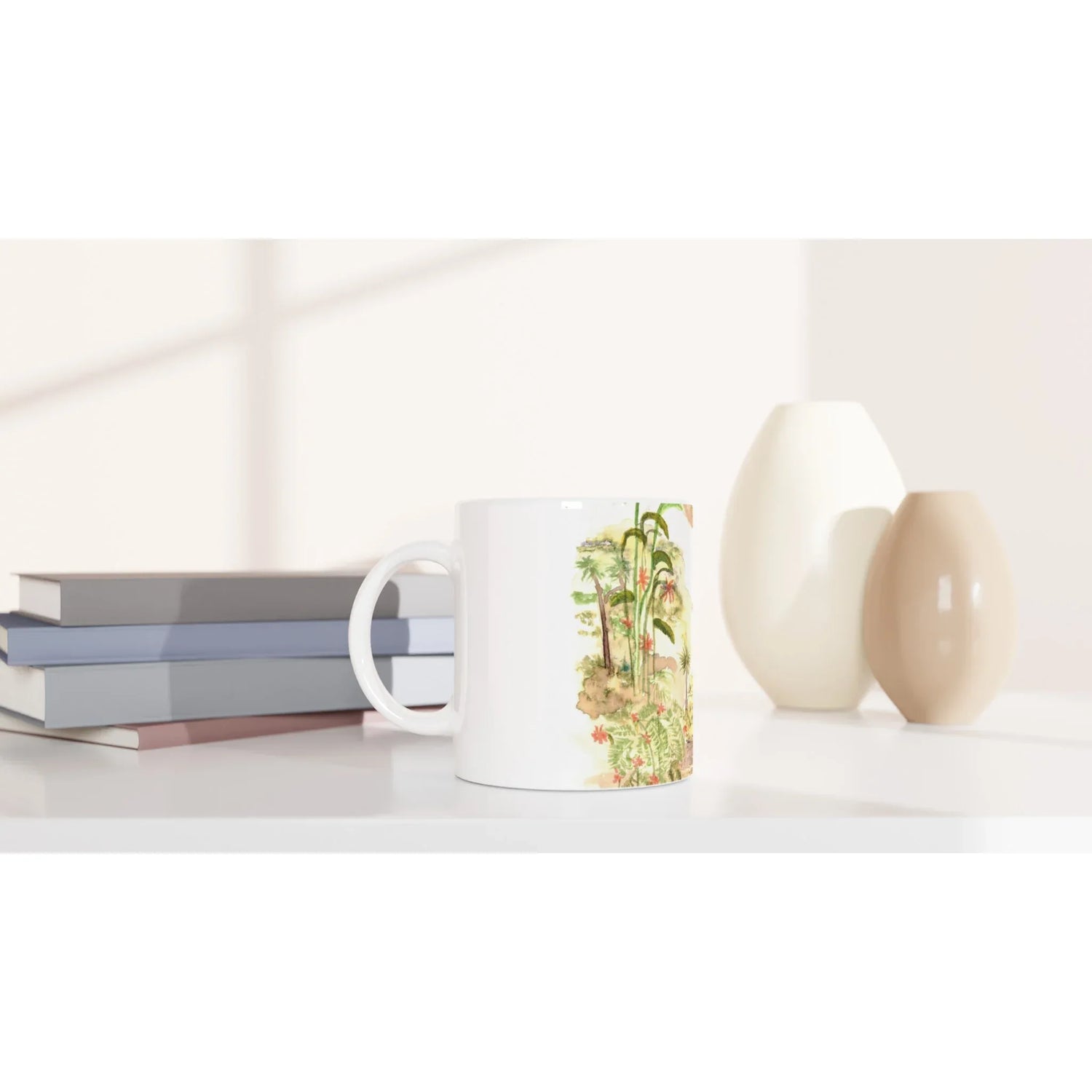 Mug en céramique blanche 325 ml Jungle – Élégance, sécurité et durabilité - Laure Leprince - Artiste Peintre