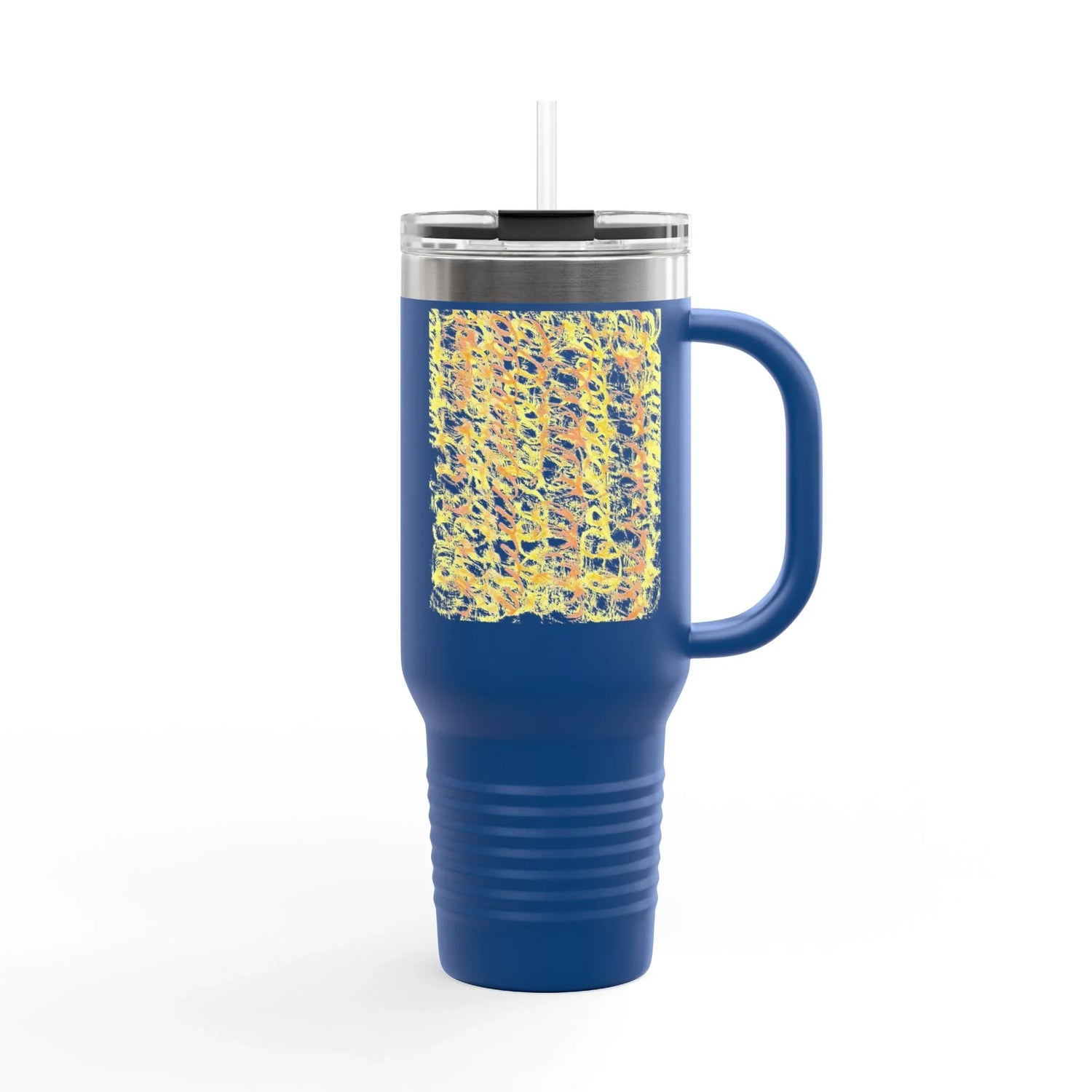 40oz Insulated Travel Mug – Yellow Waves Watercolor Design - Laure Leprince - Artiste Peintre