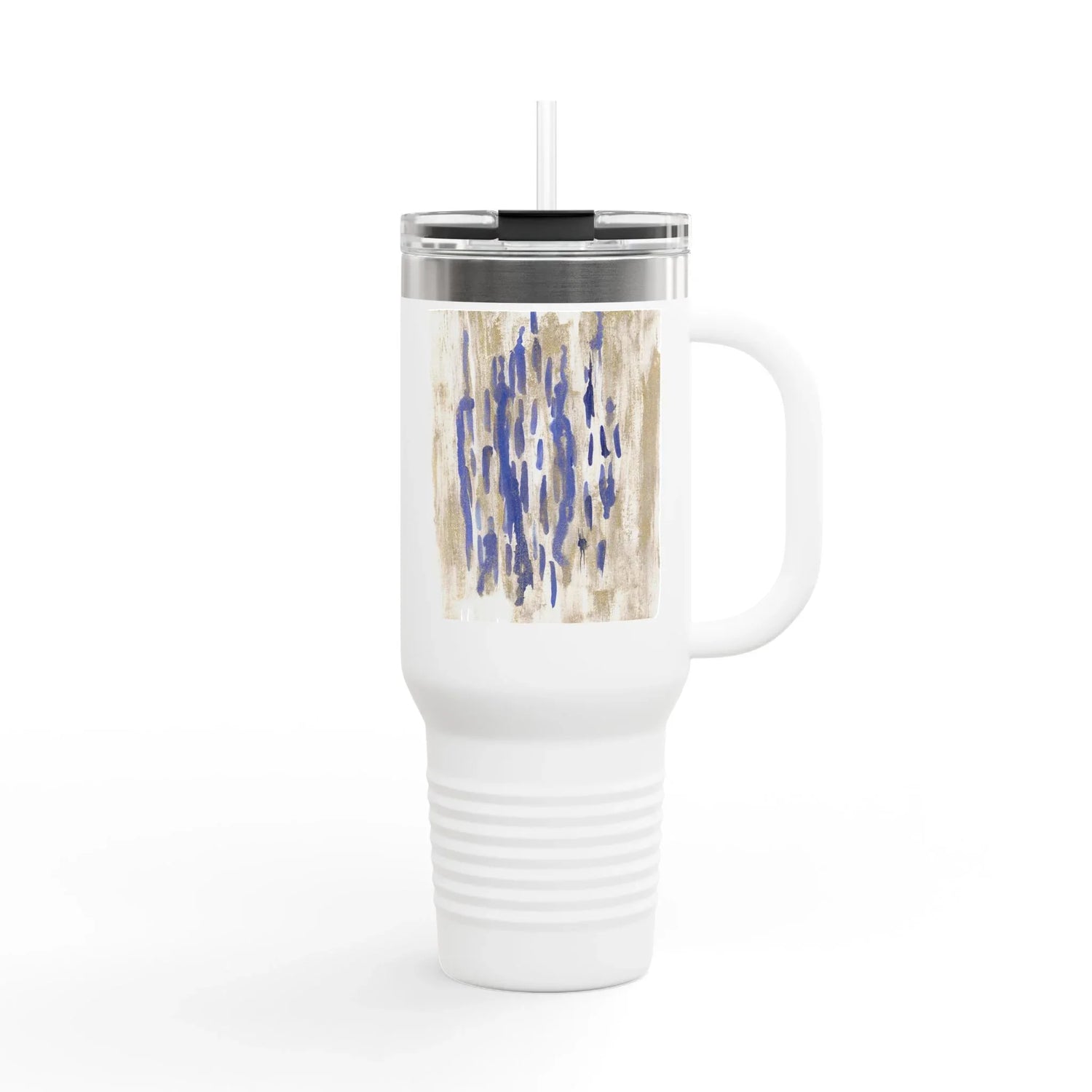 40oz Insulated Travel Mug – Golden Drip Watercolor Design - Laure Leprince - Artiste Peintre