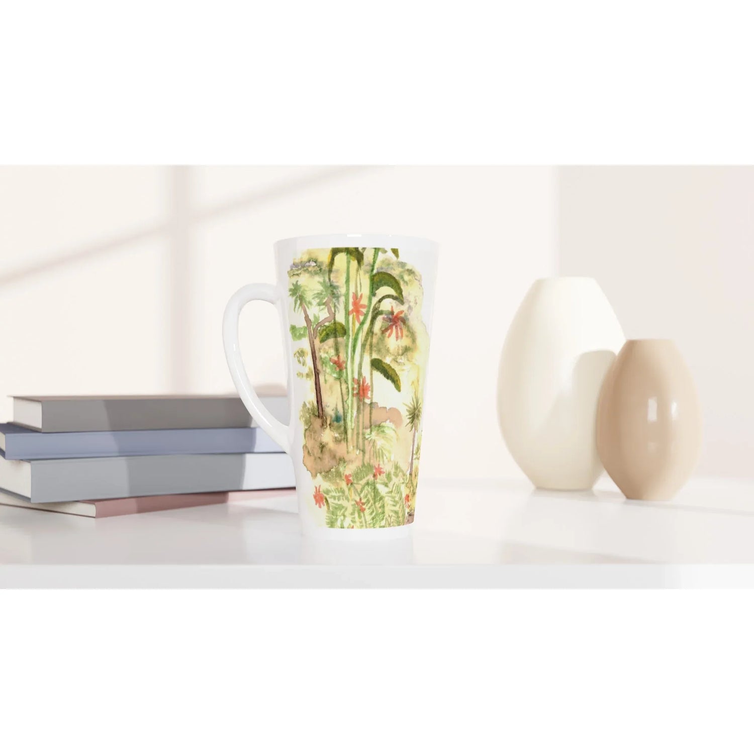 fMug à Latte en Céramique Blanche 500 ml Jungle – Élégant, durable et brillant - Laure Leprince - Artiste Peintre