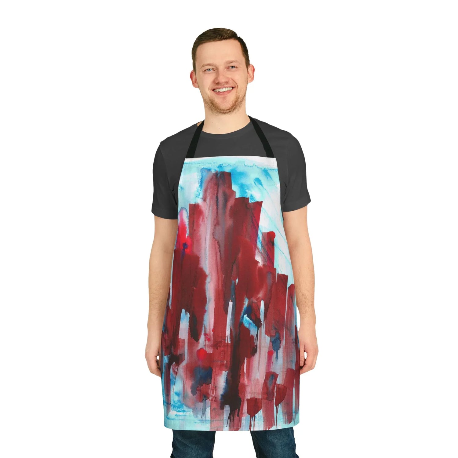 Abstract Apron Crimson Tower – Artistic Kitchen Chef Gift - Laure Leprince - Artiste Peintre