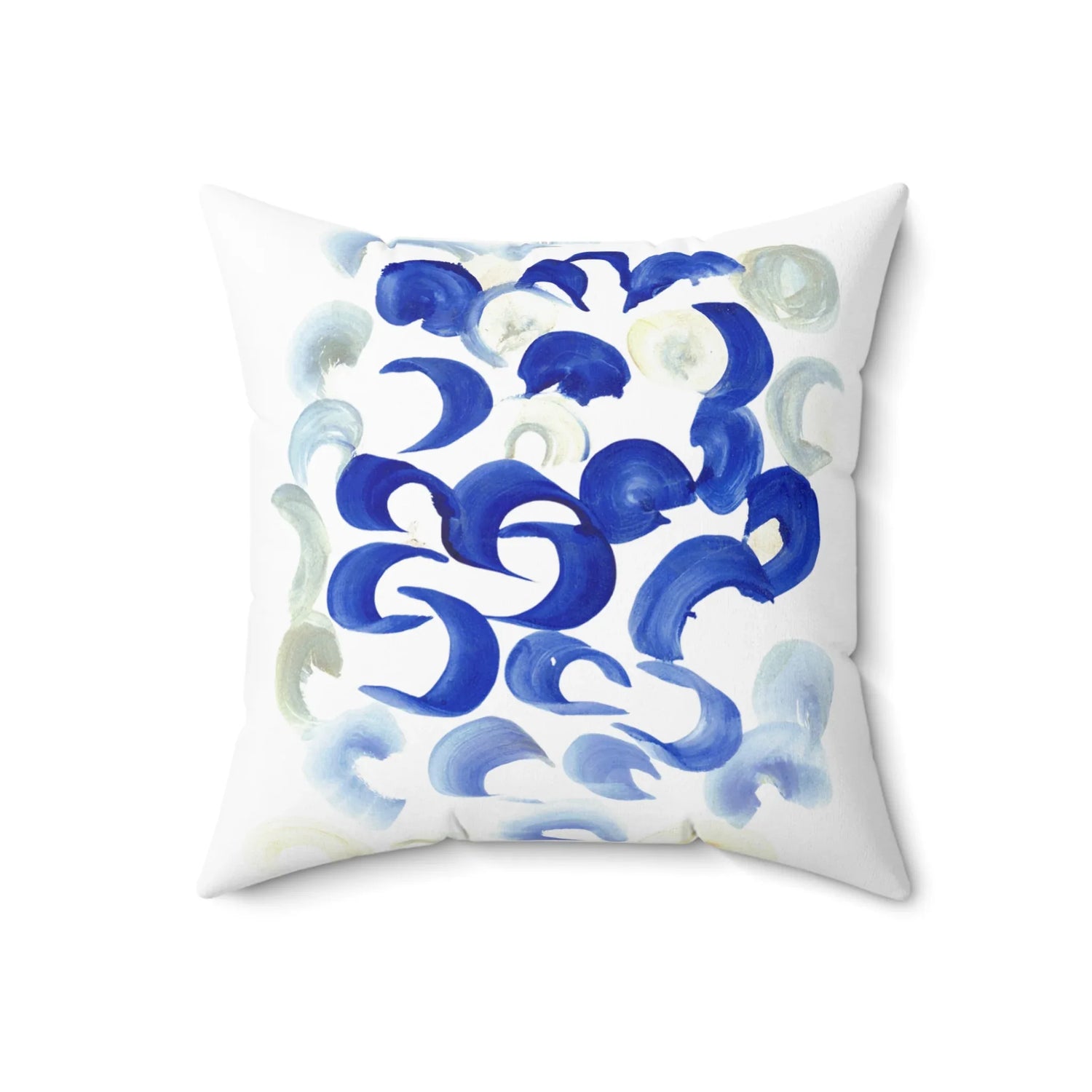 Square Throw Pillow Blue Swirls — Minimal Blue Brushstroke Accent - Laure Leprince - Artiste Peintre