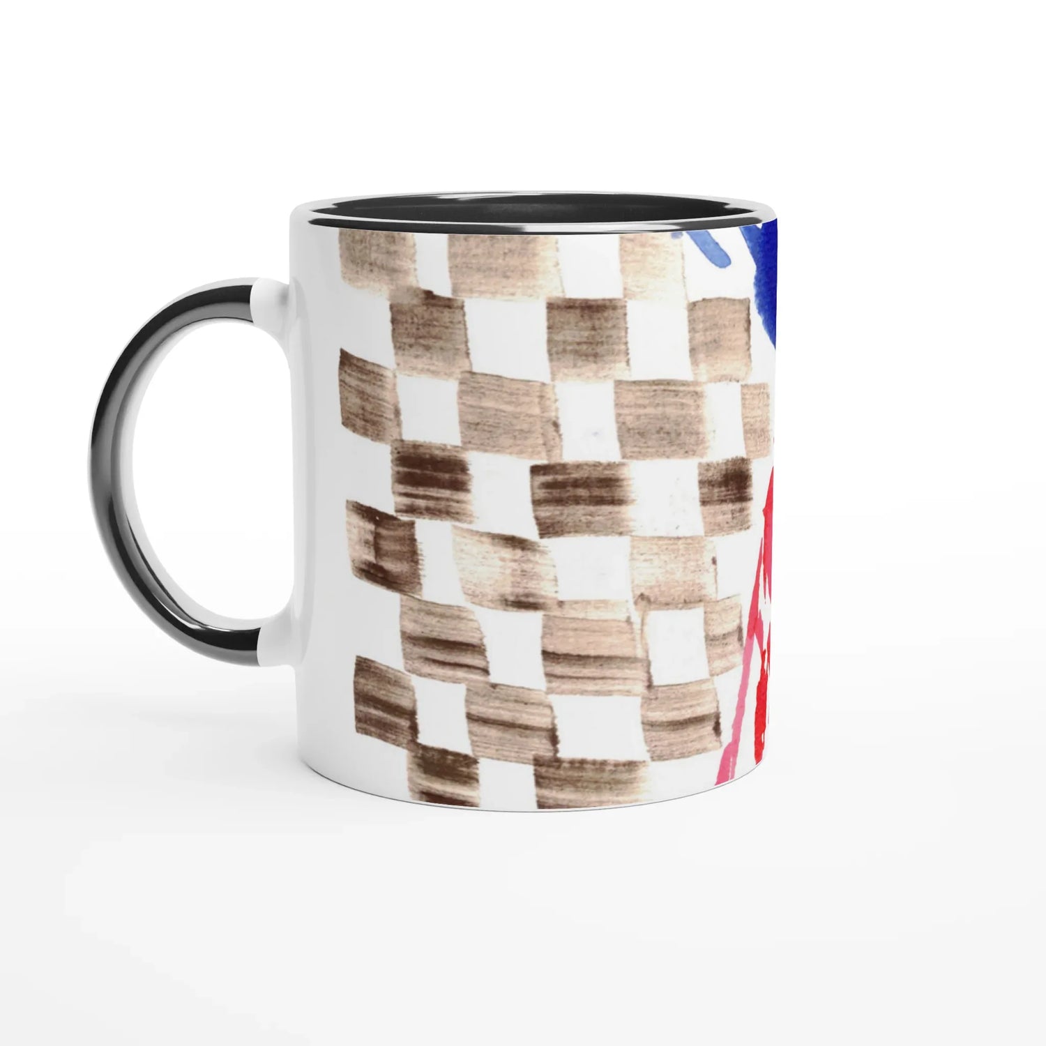 Mug en céramique 325 ml à bord coloré damier – Élégant et éclatant - Laure Leprince - Artiste Peintre