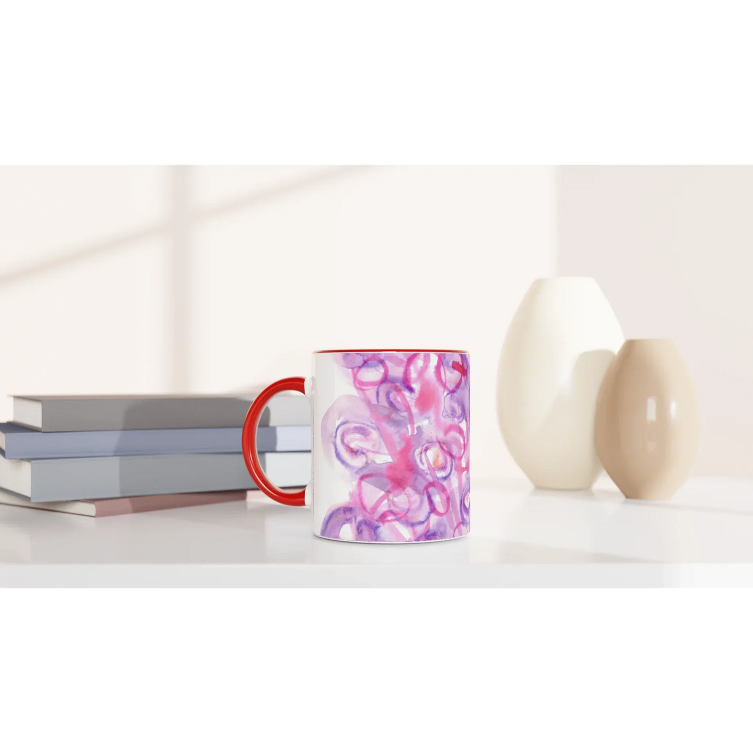 Mug Céramique Blanc 325ml Intérieur Coloré - Floraison Intime Personnalisable - Laure Leprince - Artiste Peintre