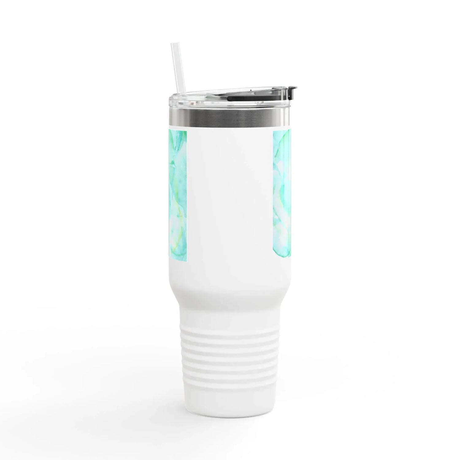 40oz Insulated Travel Mug – Aqua Bloom Watercolor Design - Laure Leprince - Artiste Peintre